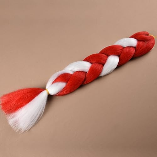 Miniatura 8 de Extensiones de cabello trenzado jumbo para niños y niñas, extensiones de cabello trenzado de bastón de caramelo, cabello trenzado rojoblanco de 24