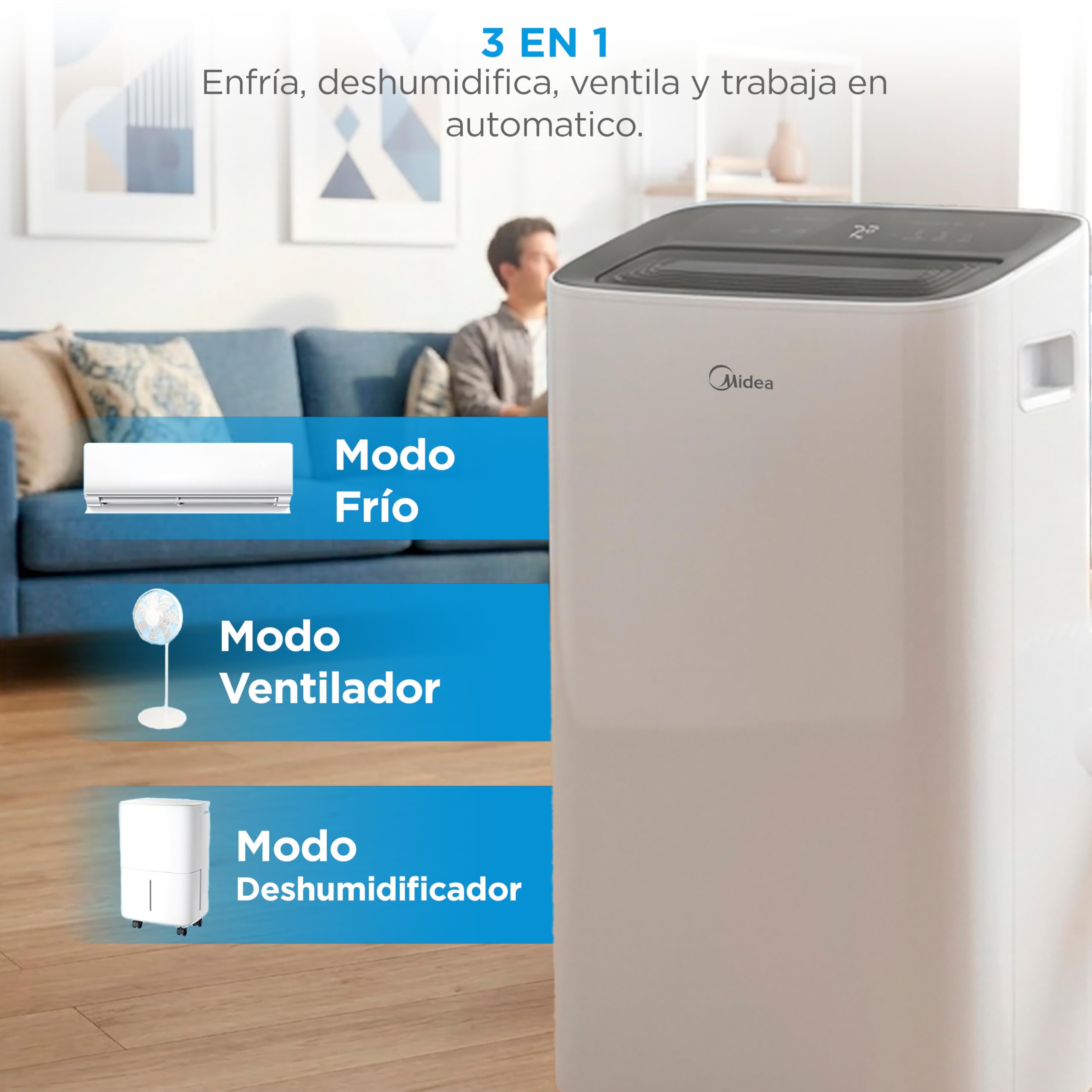 MIDEA Pingüino Aire Acondicionado Portátil 4 en 1 | 3000 Frigorías/12.000 BTU con Control por App | Climatizador y Deshumidificador hasta 35m2 - Modo Sleep, Mando a Distancia | Incluye kit de ventana