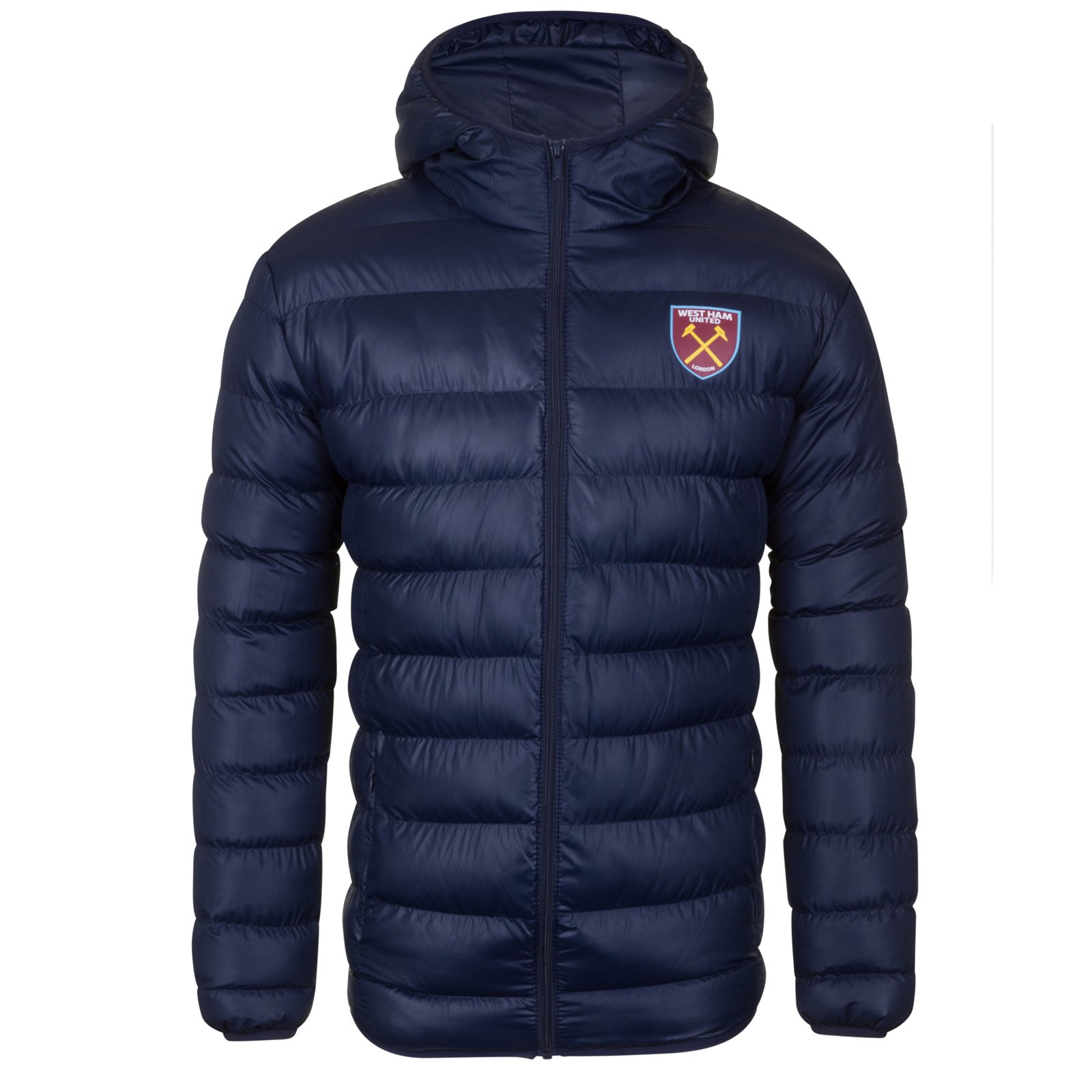 West Ham United Men's Navy Blue Fc Quilted Jacket Hooded Winter Coat Official Gift 3XL