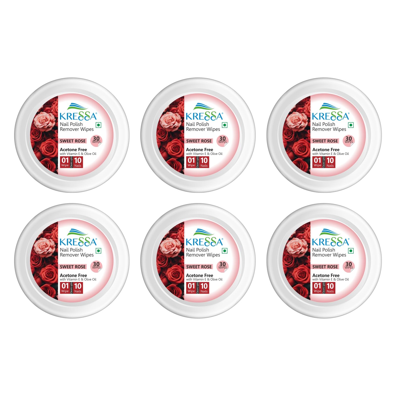 Kressa Nail Polish Remover Wipes – Acetone-Free, Travel-Friendly, Nourishing Formula for Effortless Removal (Sweet Rose, Pack Of 6)