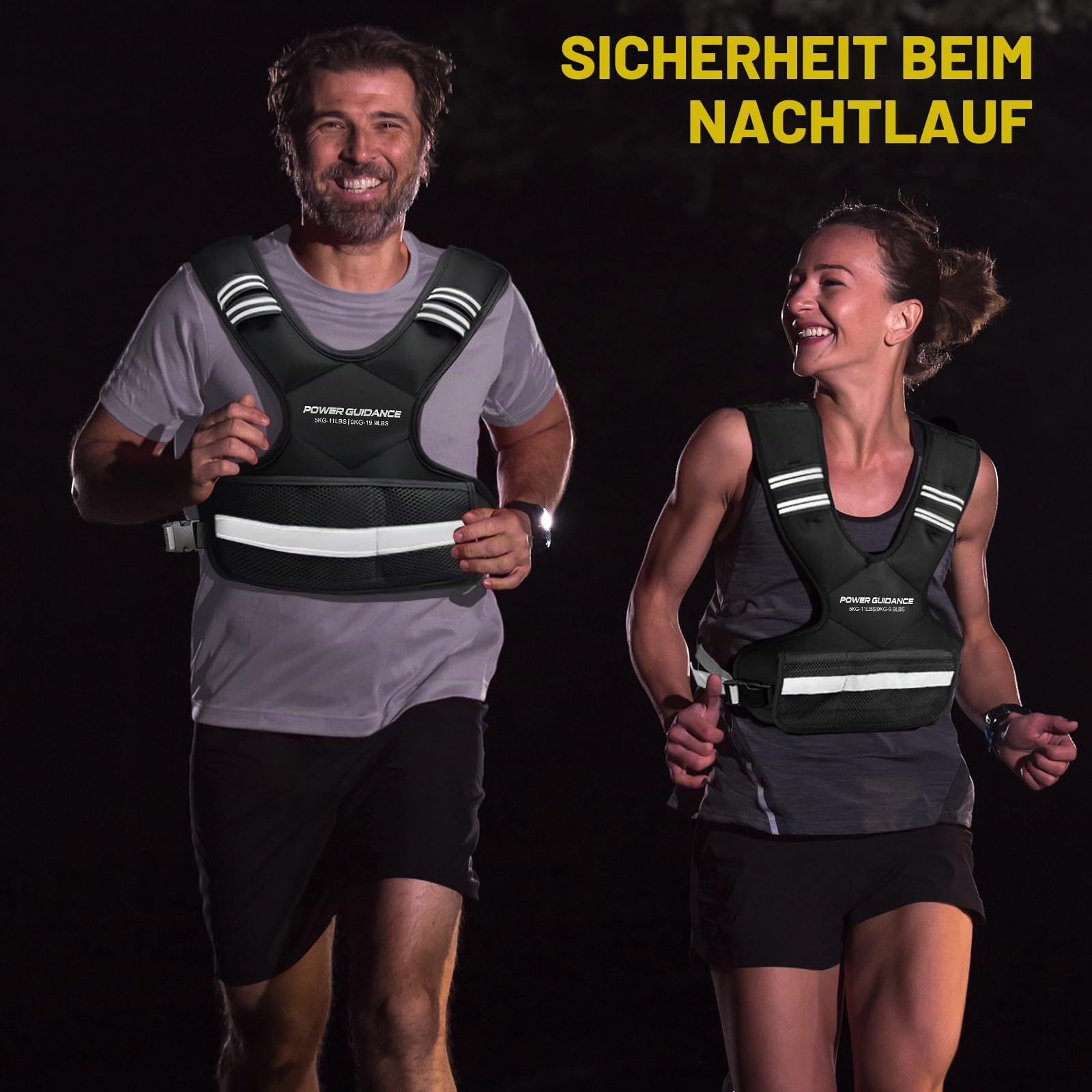 POWER GUIDANCE Verstellbare Gewichtsweste Weighted Vest, 5-9KG / 9-14.4KG Gewichtswesten mit Reflektierenden Streifen für Mann und Frau, Laufweste & Trainingsweste für Krafttraining & Aerobic-Übungen