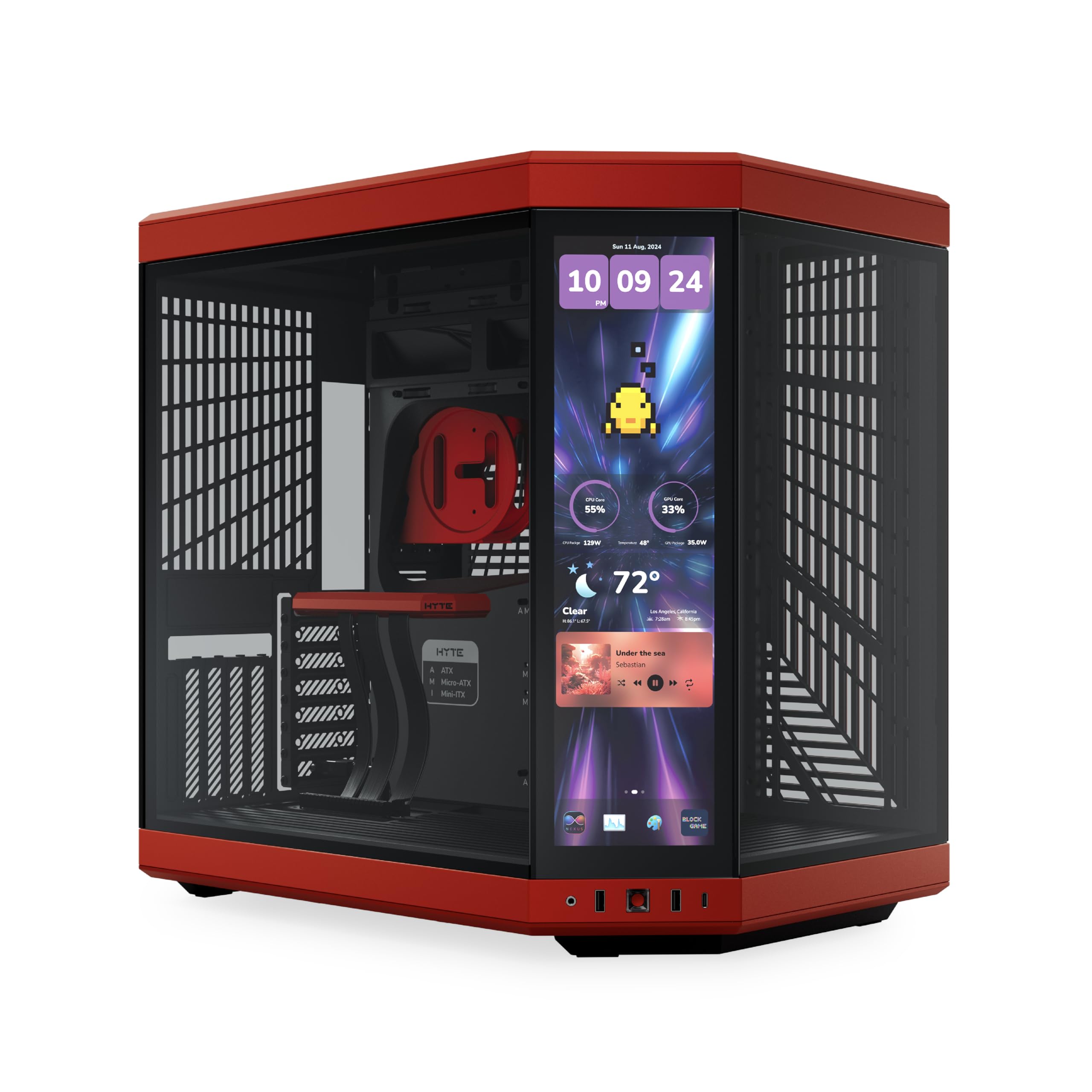Hyte Y70 Touch Infinite Boîtier ATX à Double Chambre, avec écran Tactile LCD 2,5K intégré - Noir Cerise/Rouge