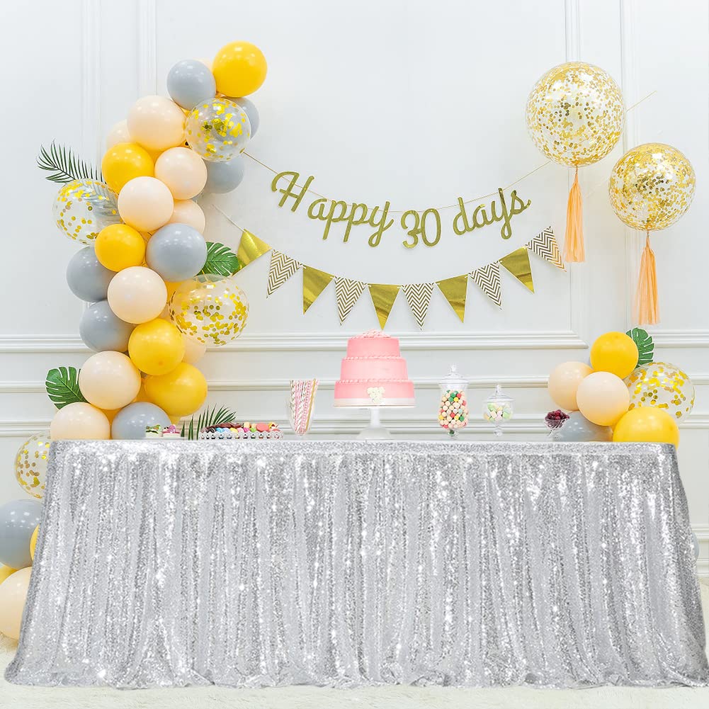 Eternal Beauty Sequin Table Skirt Rectangle Round Table Cover for Party Wedding Baby Shower DecorationSilverL 9(ft) * H 30in