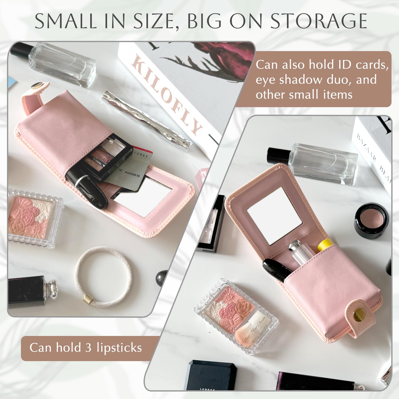kilofly Genuine Leather Double Lipstick Case Cosmetic Makeup Holder + Gift Box (Pink) - Image 3