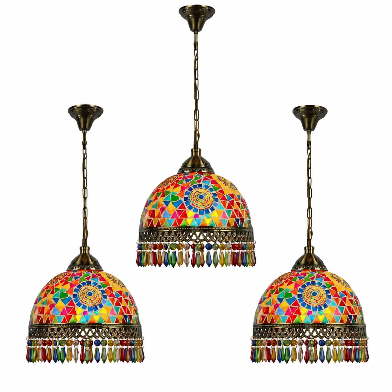 DC VOLTAGE 3 Pack Turkish Style Mosaic Glass Handmade Ceiling Pendant Light Stained Glass Decorative Multicolour Pendant Handmade Lighting Fixture