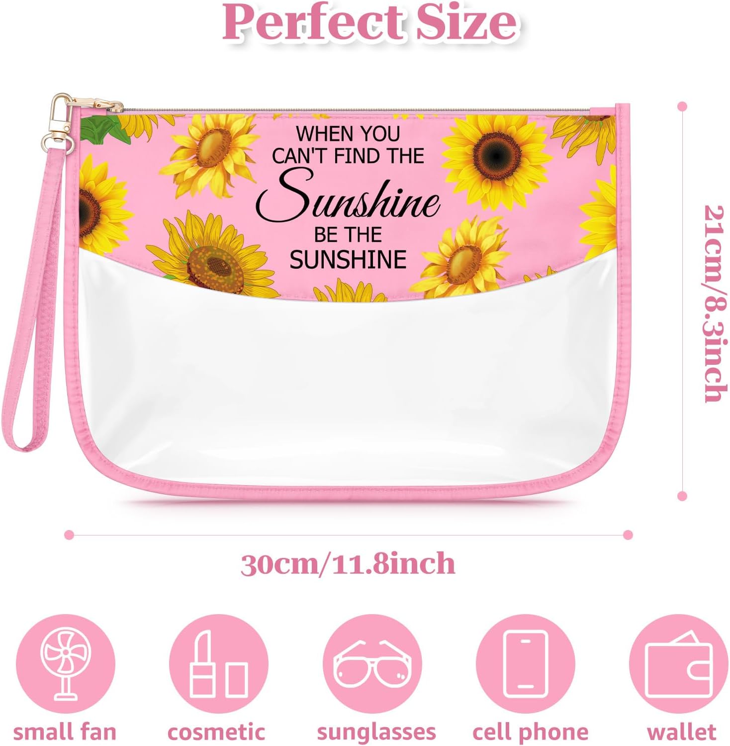 Sunflower Makeup Bag for Women Inspirational Gifts for Women Friends Christmas Birthday for Mom Teacher Coworker Clear Cosmetic Bag Sunflower Themed Graduation Gifts for Daughter Travel Toiletry Pouch - Image 2