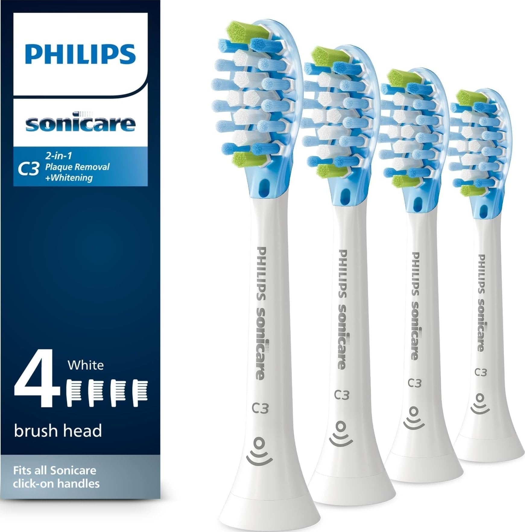 Philips Sonicare Premium Plaque Control replacement toothbrush heads, HX9044/65, Smart recognition, White 4-pk