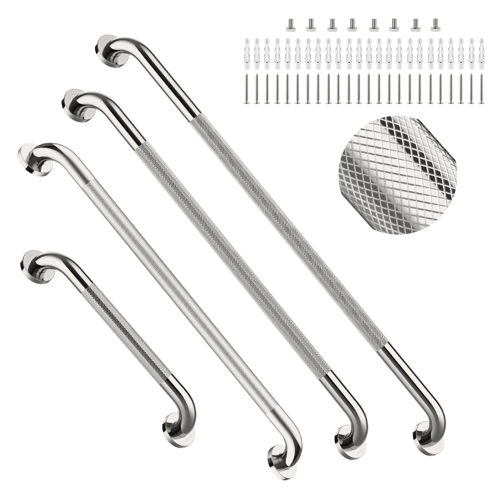 Chrome Grab Bar 4 Pack, Anti-Slip Safety Shower Handrail for Senior