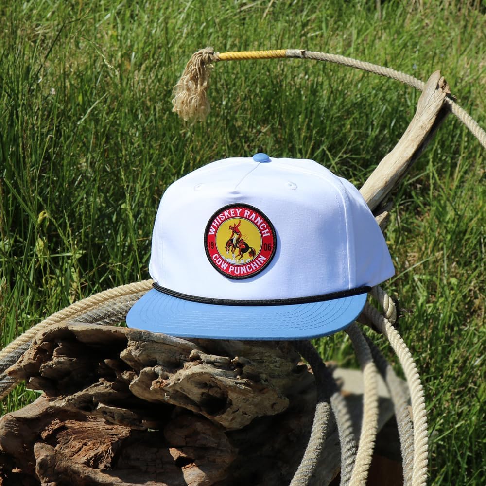 WHISKEY BENT HAT CO. Cow Punchin Adjustable Snapback Hat (White/Teal) - Image 4