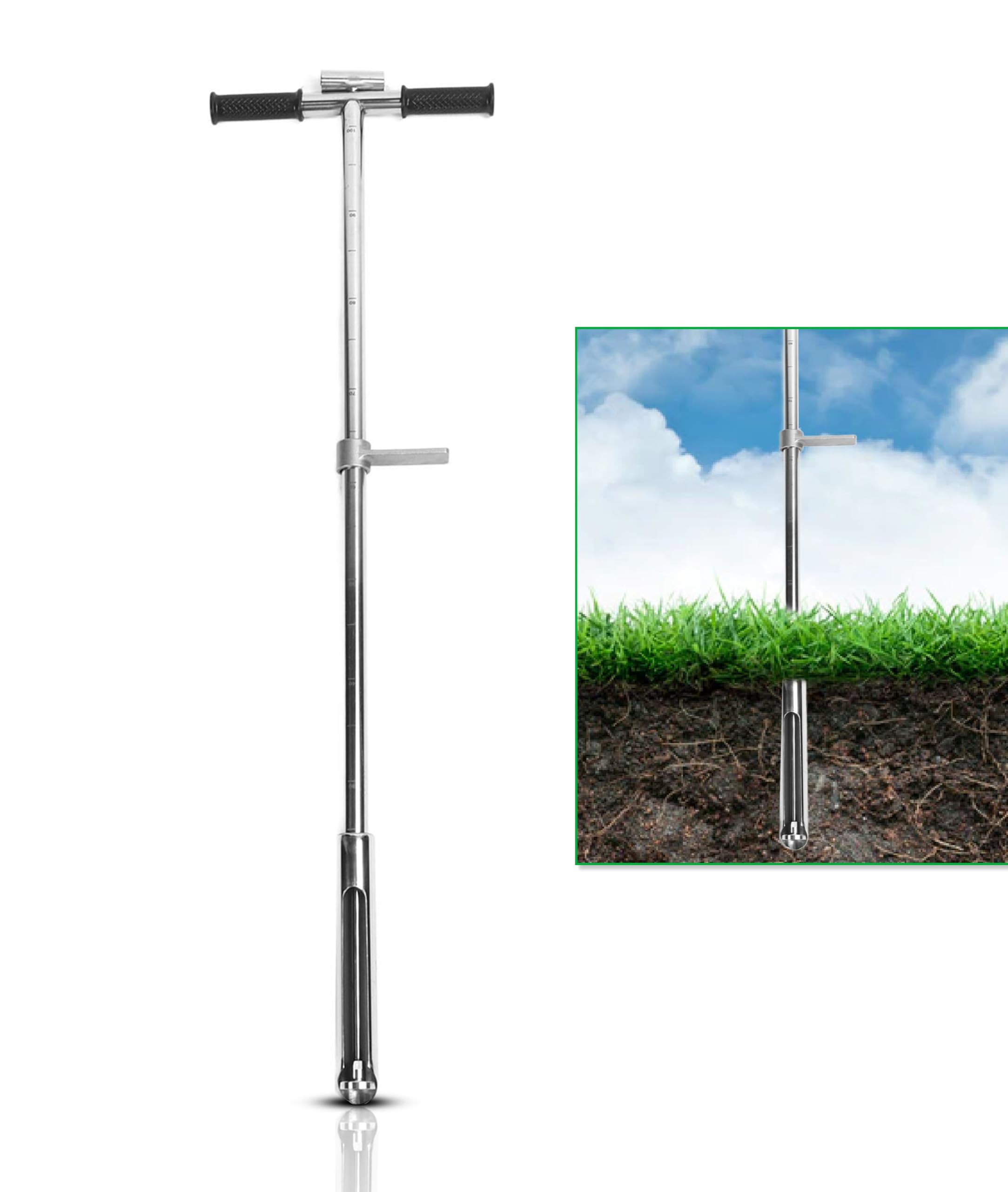 40 Inch Soil Sampler Probe, 304 Stainless Steel T Style Soil Sampler Probe, with Sample Ejector, Soil Probe, 304 Stainless Probe Step Tube, Foot Pedal T Style Handle, for Soil Samp