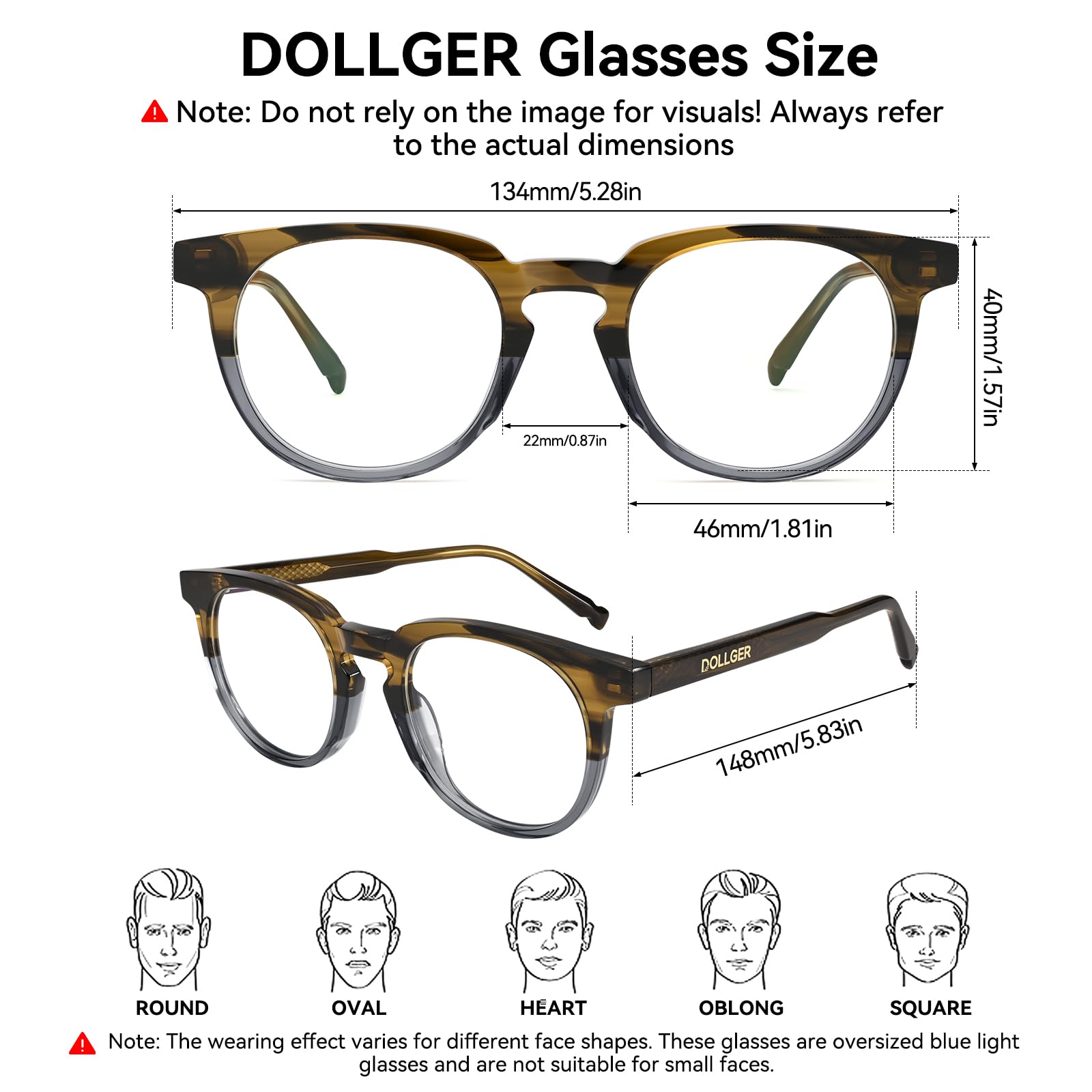 Dollger Occhiali anti-riflesso per computer con lenti AC, rotondi, alla moda, retrò, unisex