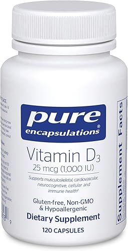 Pure Encapsulations Vitamina D3 25 mcg 1000 UI  Suplemento para apoyar la salud de huesos articulaciones mamas próstatas corazón colon y salud