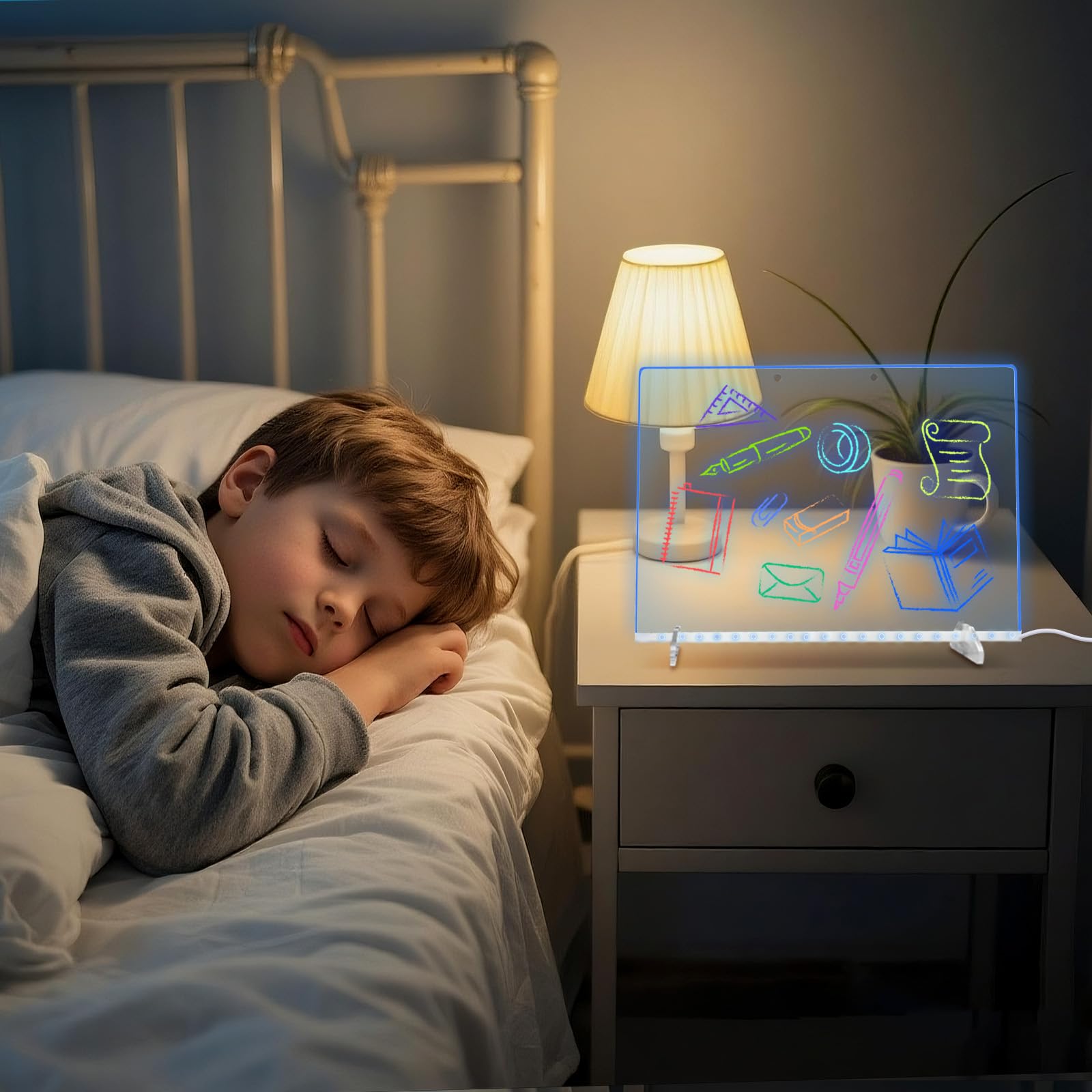 Pizarra de dibujo LED con 8 colores, pizarra acrílica de borrado en seco de 13 x 10 pulgadas con 13 efectos de luz, tablero de garabatos brillantes, regalos para niños para Halloween, Navidad, regalos 8