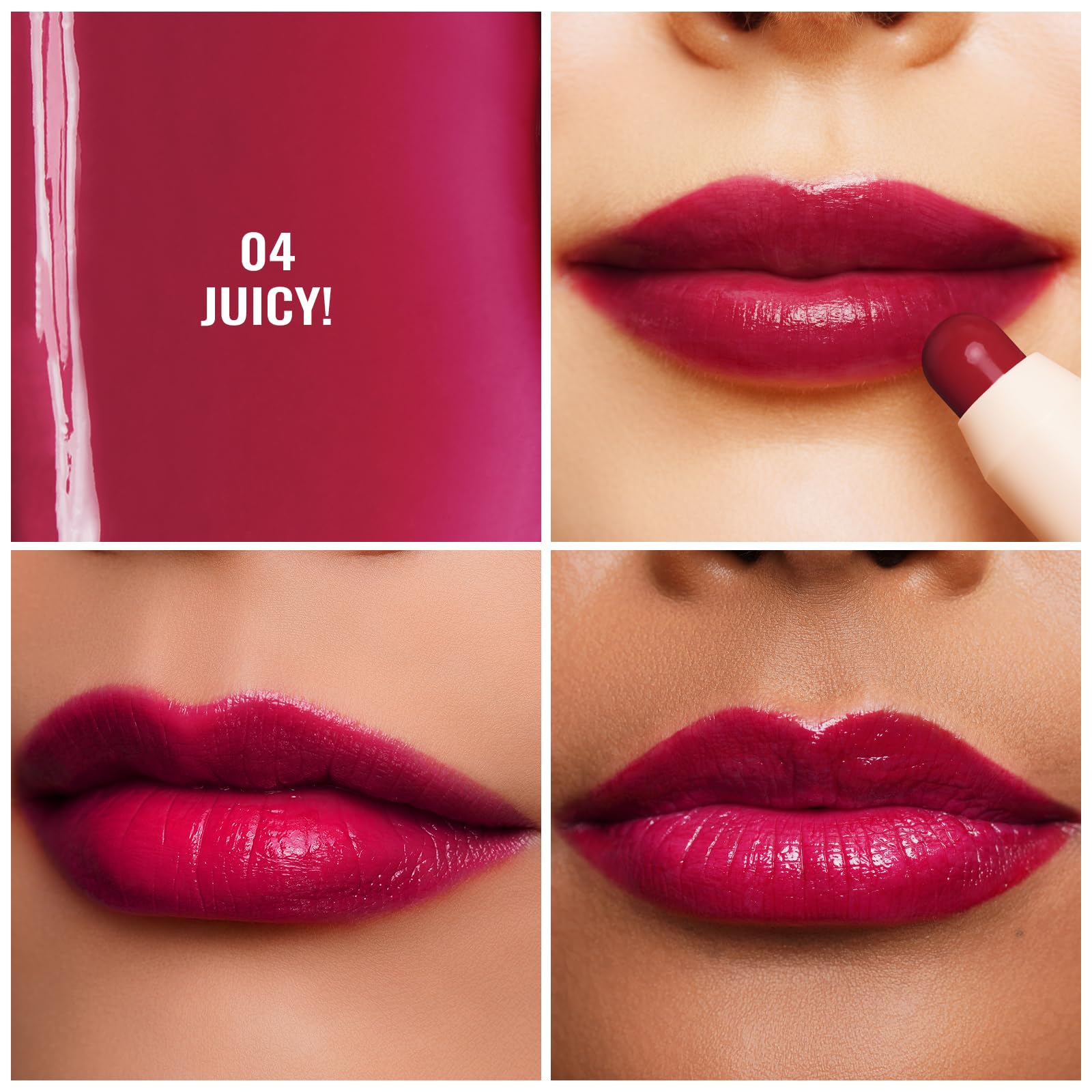 Oulac Black Cherry Lipstick - Lipstain and Blush Duo, Tinted Lip Balm, Moisturising and Nourishing, Glossy Finish, Vegan, JUICY!(04) - Image 4