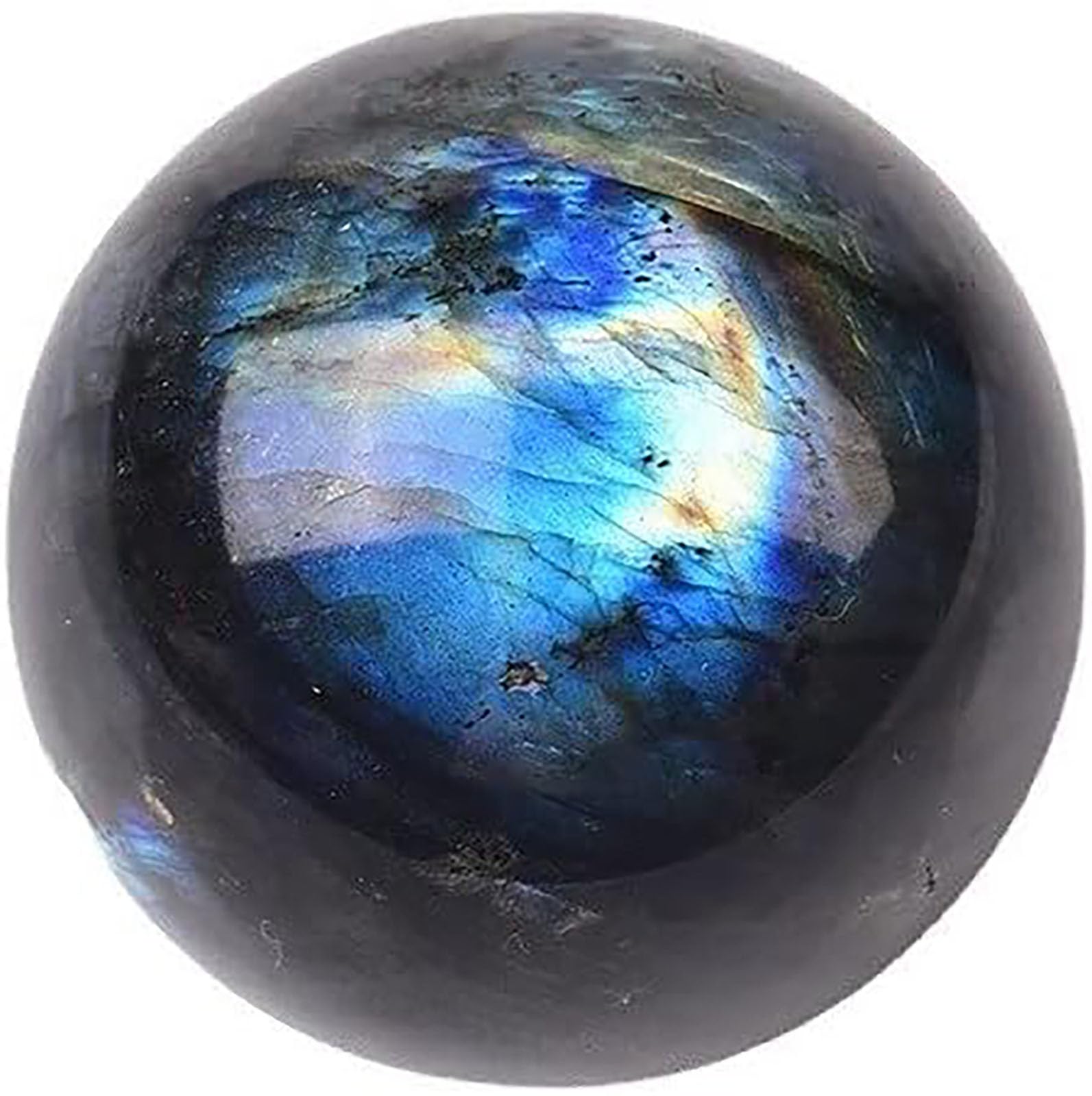 AARTERZZA Labradorite Ball Sphere Ornament Crystal with Stand Gemstone Quartz Figurine for Lucky Wealth Protect Home Decor,10cm