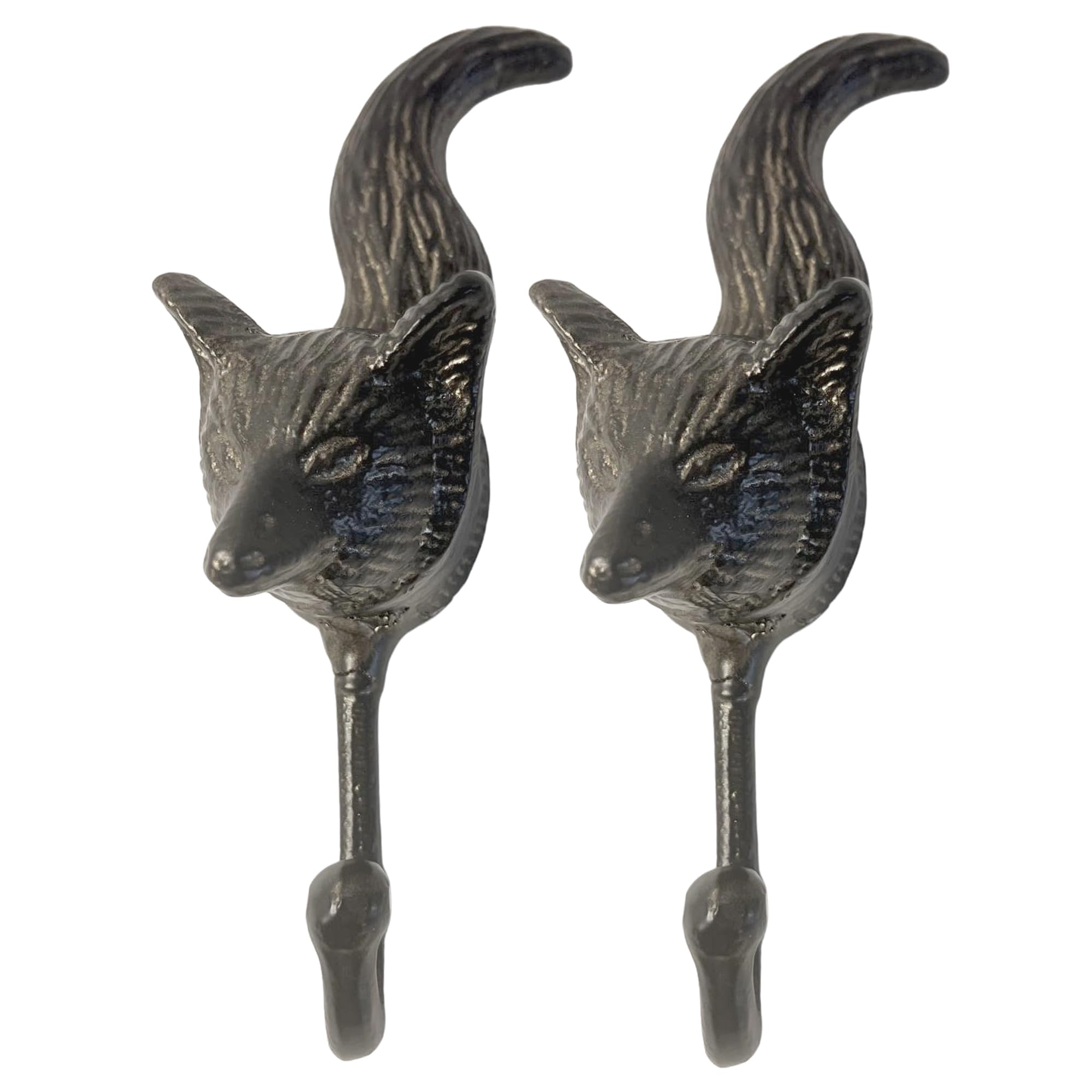 Thorness Black Set Of Two Sturdy Wall Mounted Cast Iron Fox Head Hook Hanger For Hat, Coat, Clothes - Ideal For Kitchen, Bathroom, Bedroom, Office