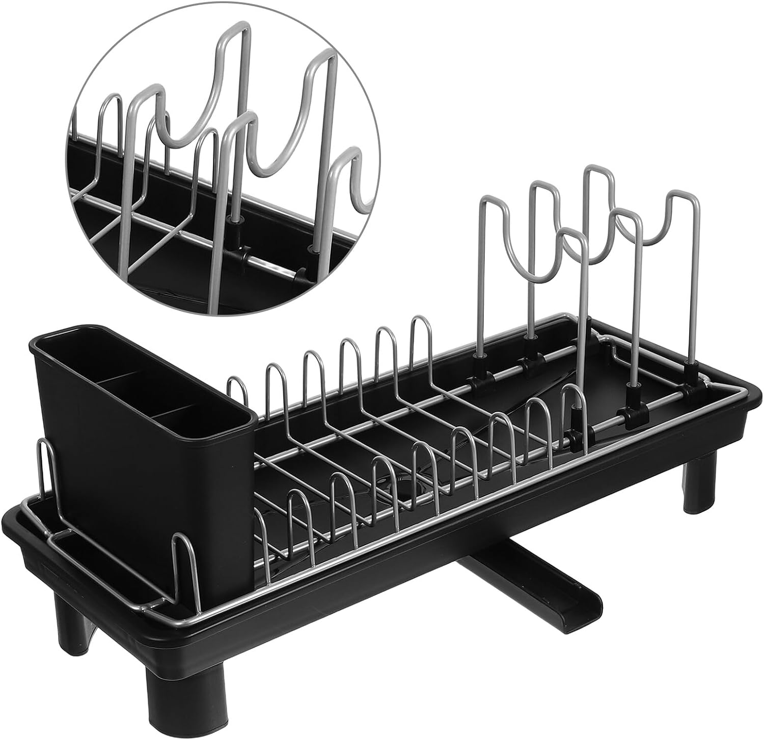 Milisten Dish Drying Rack with Cutlery Organizer and Pan Storage Rack Small Kitchen Dish Drainer Stand with Spout for Countertop Kitchen Storage and Drying