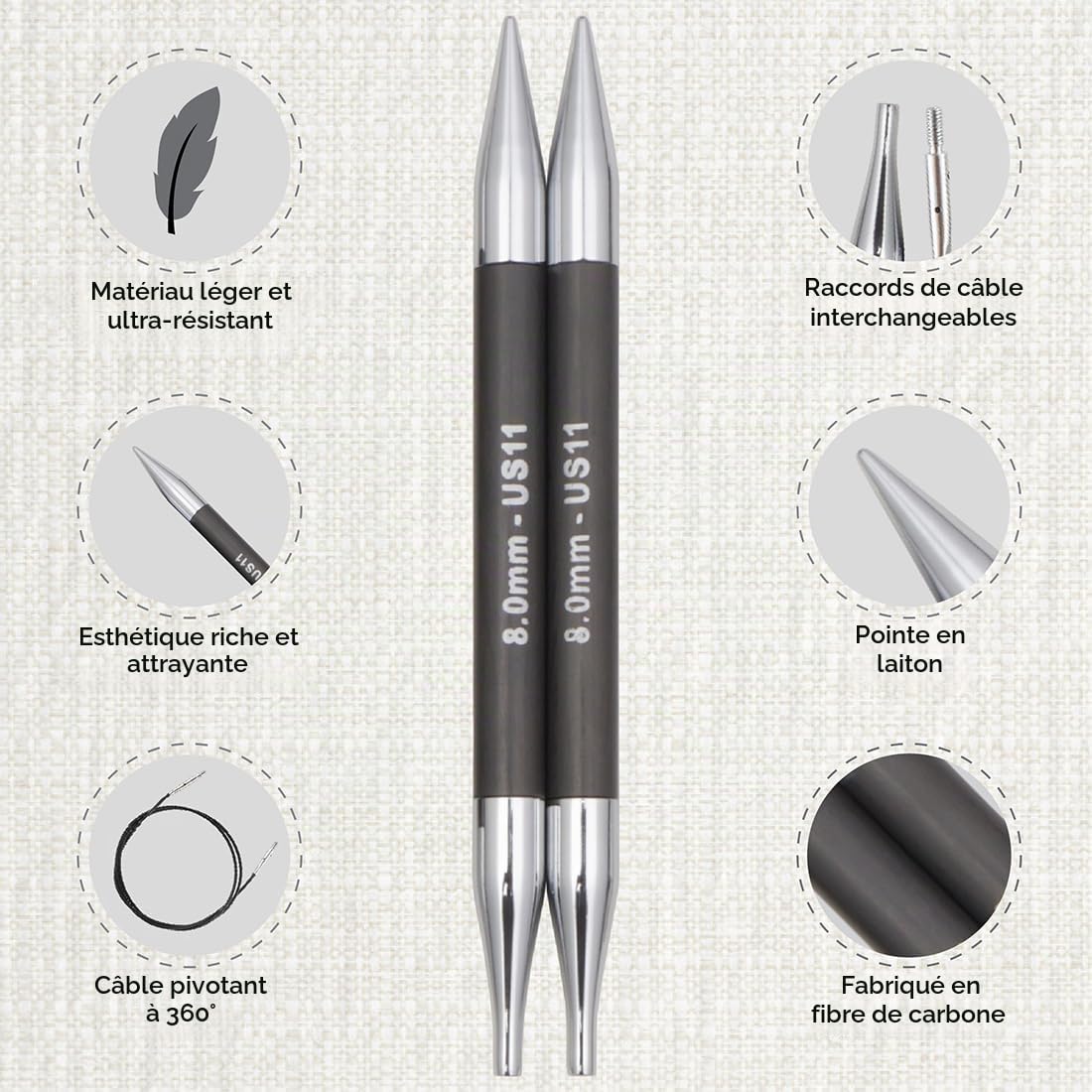 KnitPro Karbonz Kit d'aiguilles interchangeables – Paires d'épingles à tricoter circulaires 9 x 13 cm avec accessoires Karbonz Deluxe Set pour débutants, professionnels et coffret cadeau