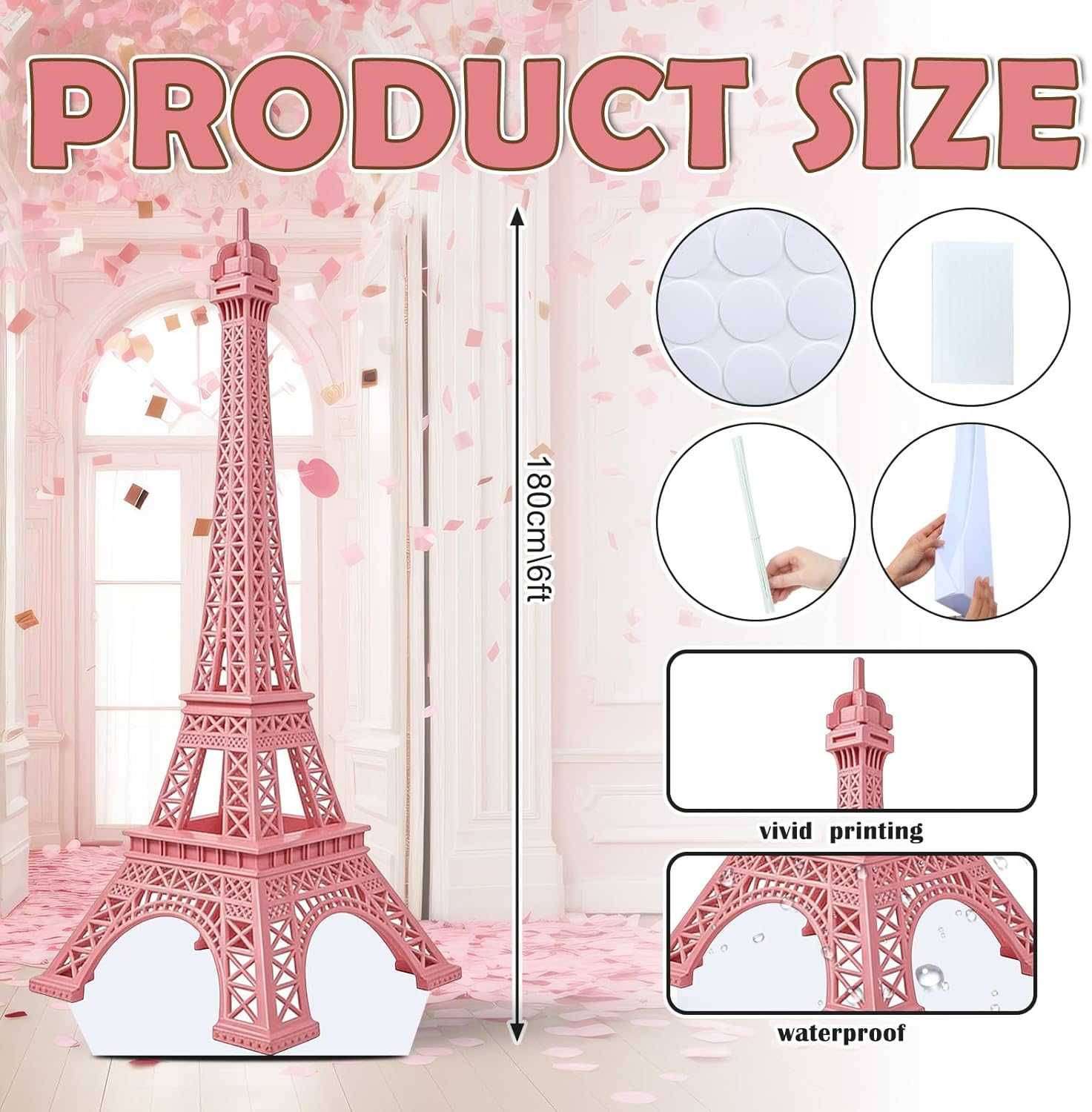 Leinuosen 6 ft Pink Eiffel Tower Cardboard Cutout Stand up Lifesize French Theme Party Decoration Eiffel Tower Photo Prop Backdrop Standup for France Night Paris Theme Party Birthday Decor