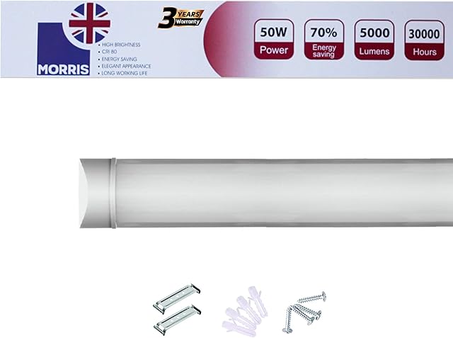 Morris LED Batten Slimline Tube Light 2FT 3FT 4FT 5FT 6FT Wall/Ceiling Mount (6000k) (6FT (180cms))