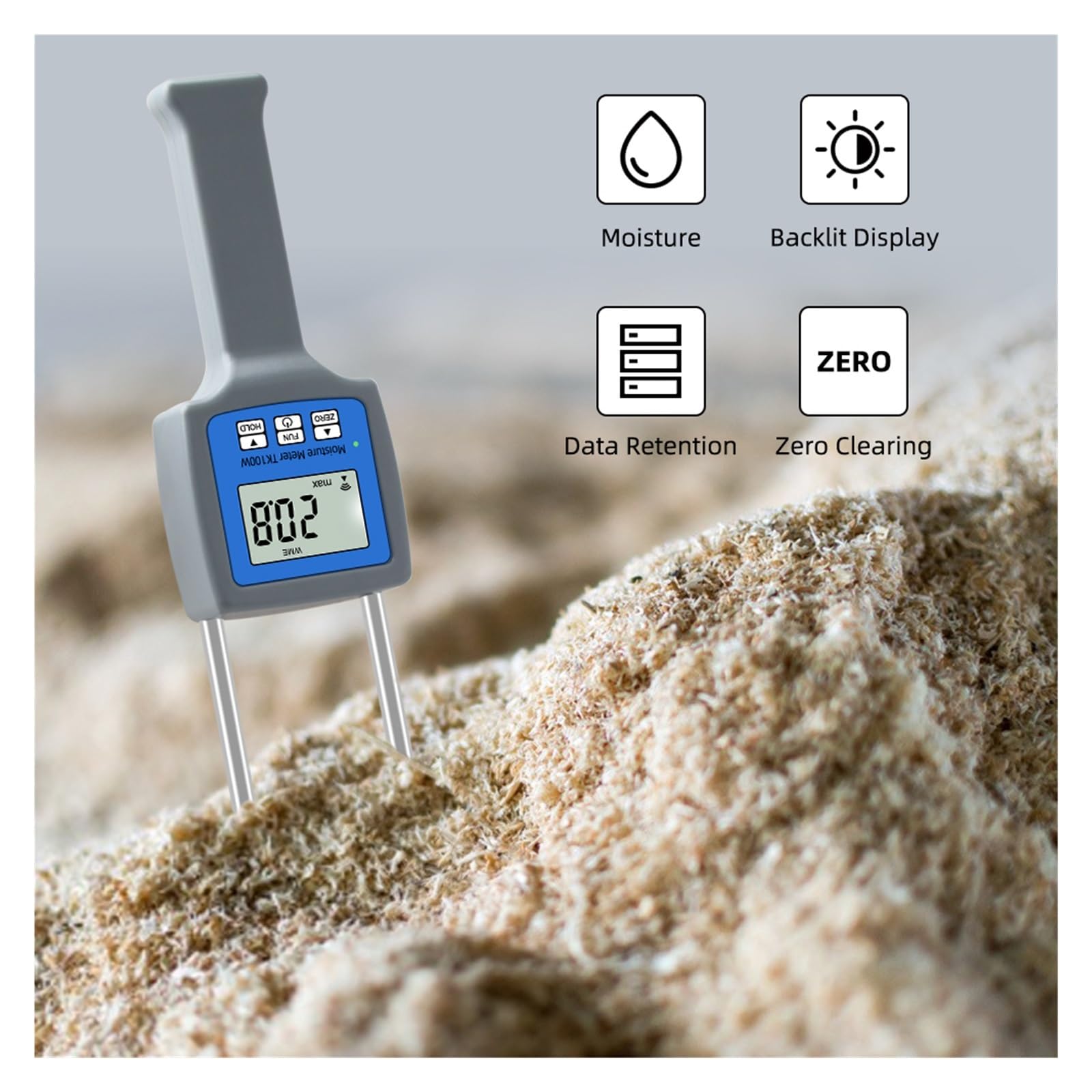 Feuchtigkeitsmesser, TK100W Hygrometer Holz Sägemehl Pulver Heuballen Torf Feuchtigkeitsmesser Hygrometer Luftfeuchtigkeit