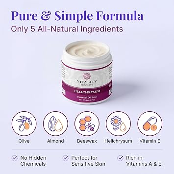 Vitality Extracts Helichrysum Balm - 6oz, Helichrysum Gymnocephalum, Beeswax, Almond Oil, Ultra-Moisturizing, Skin Healing, Full Body Hydration
