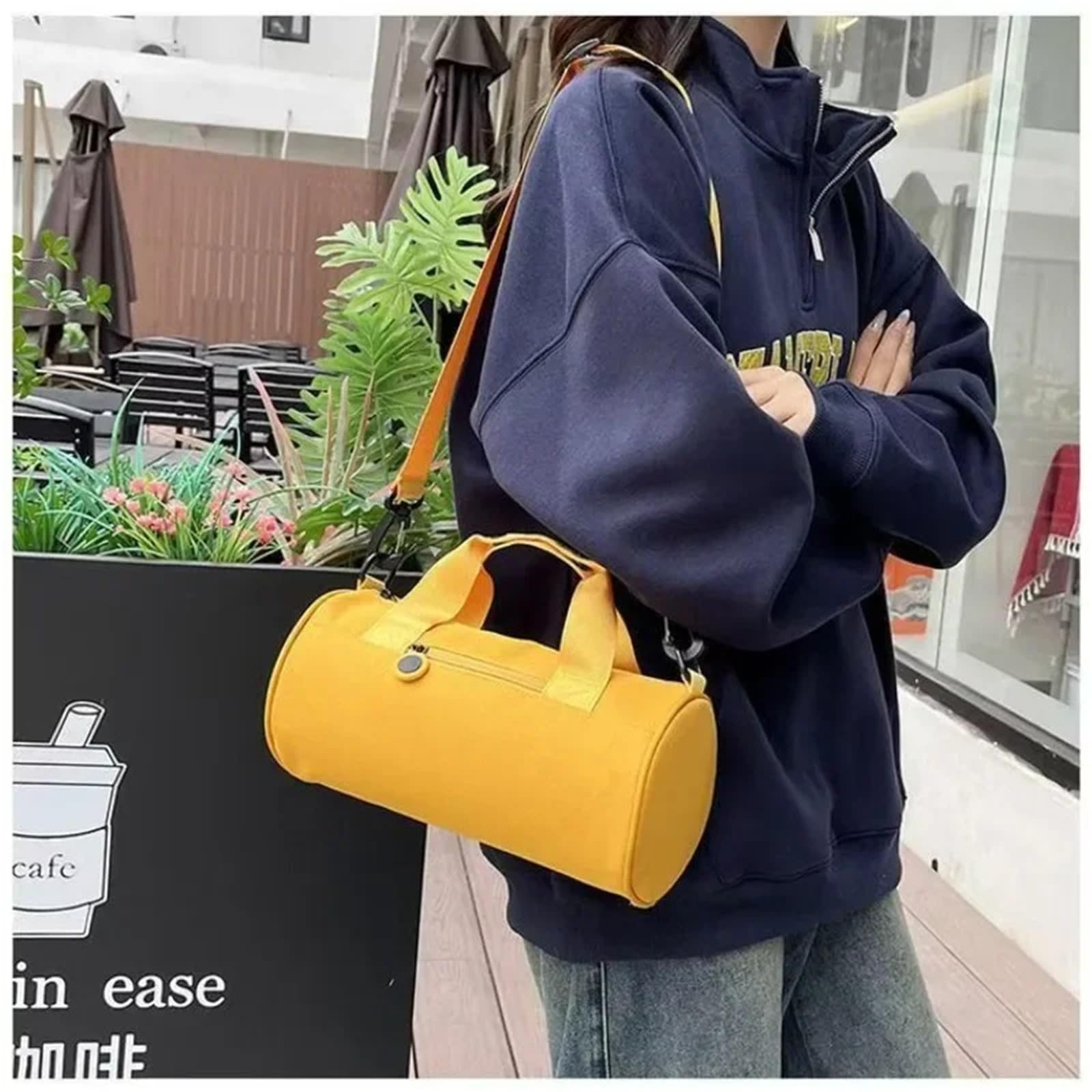 Sac de sport léger en nylon avec une épaule, sac de sport, sac à main pour filles, danse, fitness, yoga, week-end, natation, rangement pour enfants, jaune, 42*25cm
