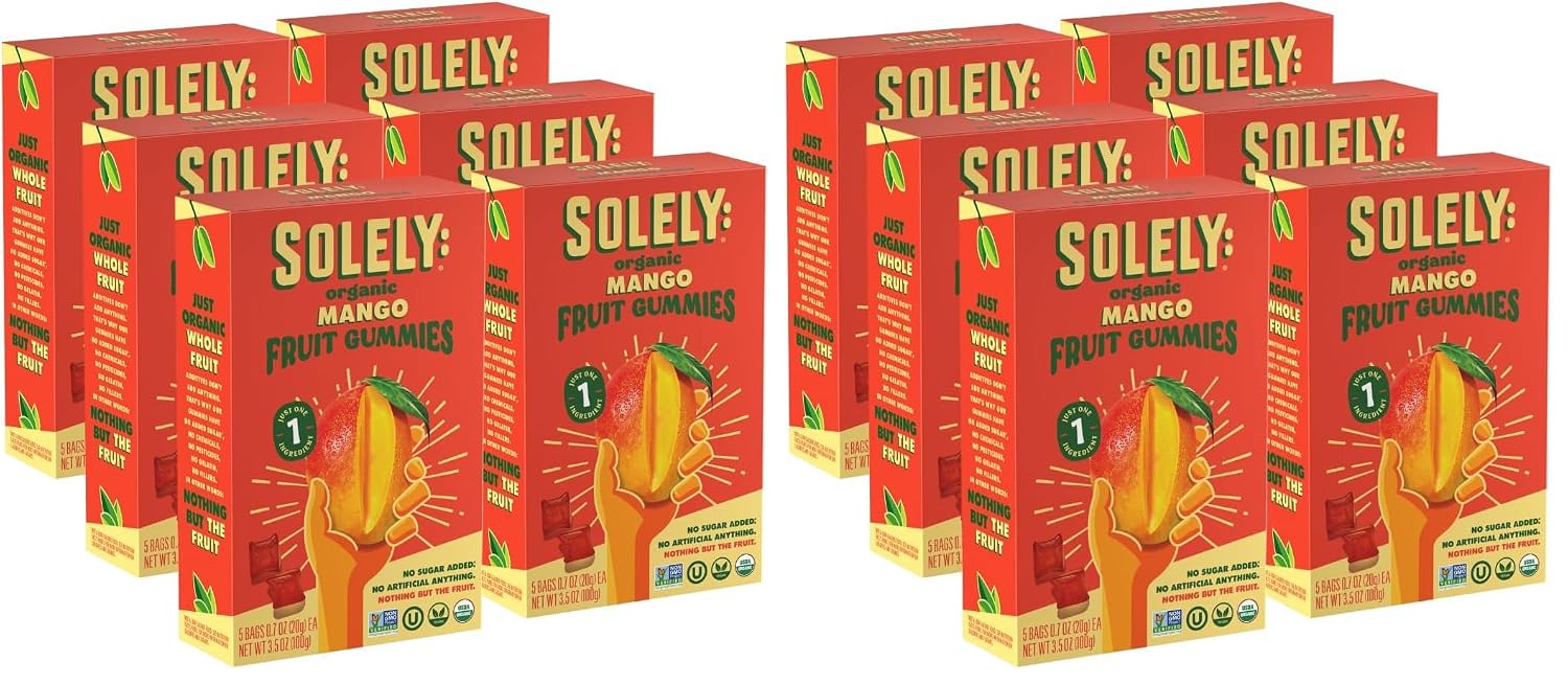 SOLELY - Organic Mango Whole Fruit Gummies (5_Bags per Box) - Real Fresh Fruit - Healthy Snacks for Adults & Kids - Non GMO, Vegan Snacks, Shelf Stable - 5 Bags (3.5 oz) (Pack of 2) image 5