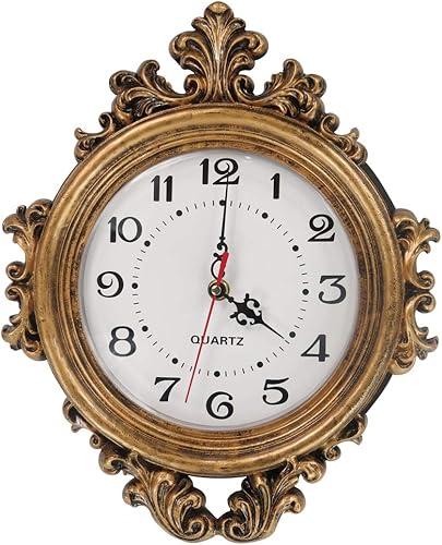 GGCI Reloj de pared de resina pintado a mano estilo europeo estilo retro vintage no batería silenciosa elegante tradicional decorativo pintado a