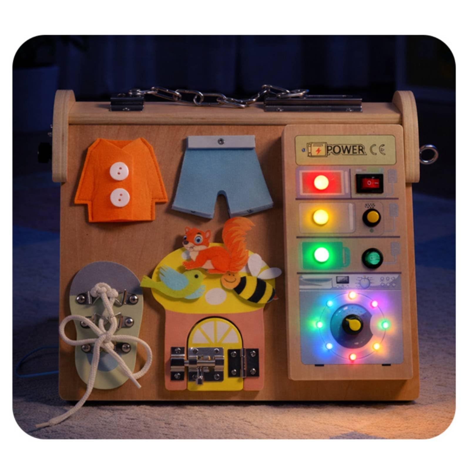 Educational Busy Board lebenspraktische Übungen LED-Busypanel Feinmotorik Multi-Functional Aktivitätsbrett für Kleinkinder, Babys, Zuhause