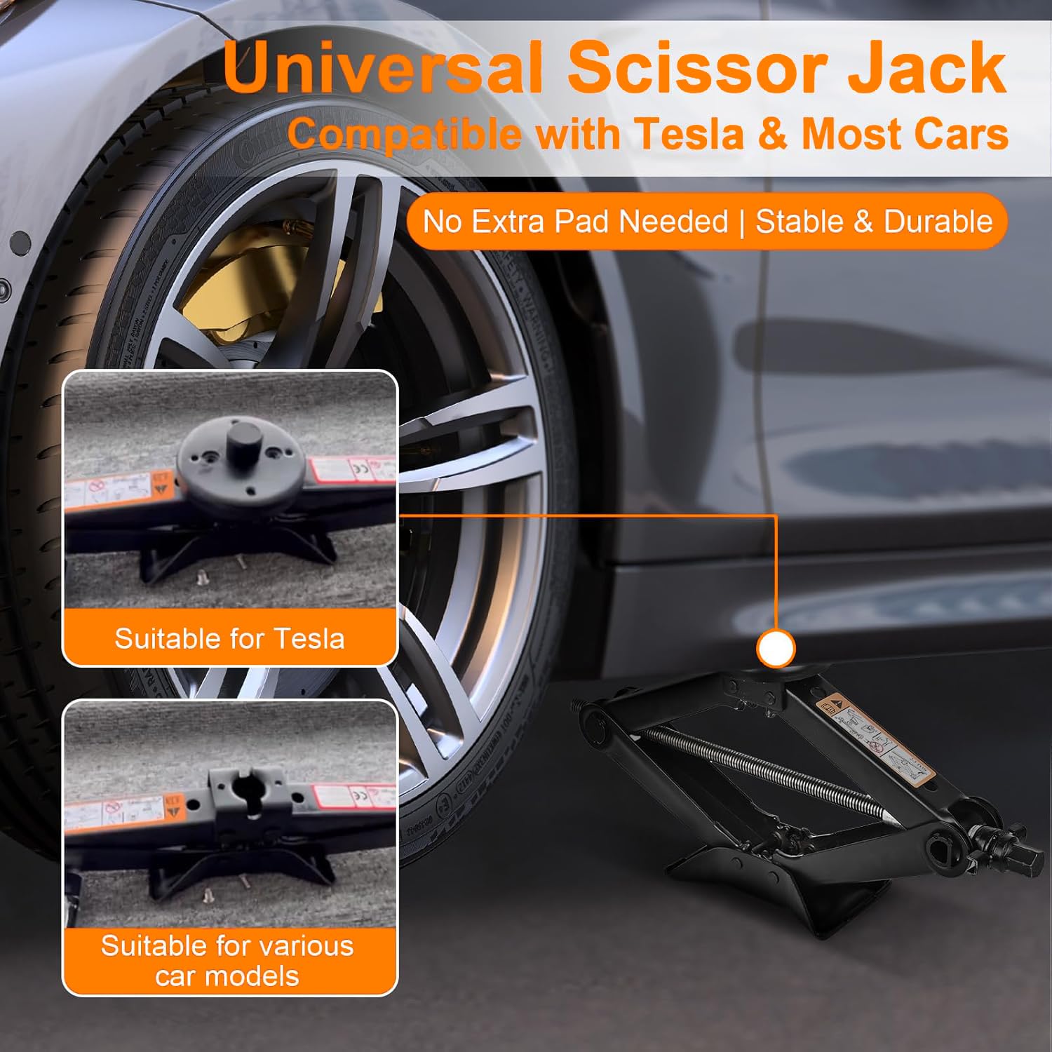 Cric Auto 2,5T, Cric Idraulico Alternativo, Sollevatore Auto con Tamponi Gomma Universale e per Tesla, Cric a Forbice, Cavalletti Auto per SUV e Berline(2.5T-SY)