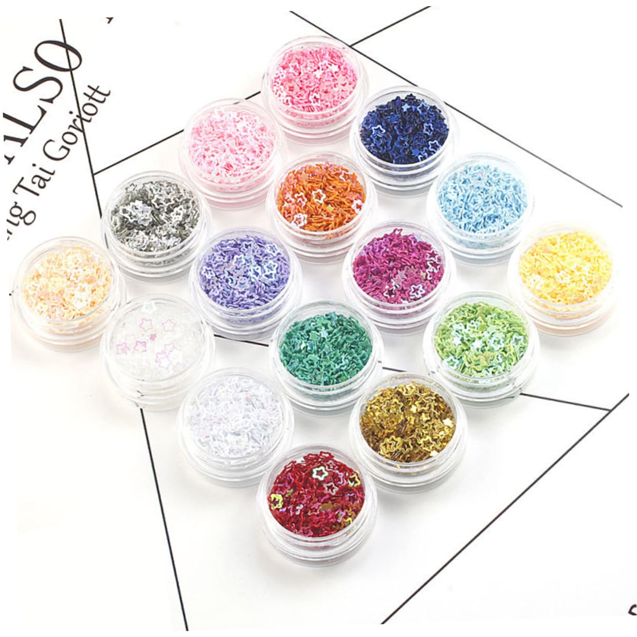 Ipetboom 4 Set Glitter Stella A Cinque Punte Smalto Gel Neon Unghia Strass Termoadesivi Metallico Rosso Pieno Gel Unghie Primer Unghie Viso Glitterato Scaglie Di Unghie Paillettes 16box*4