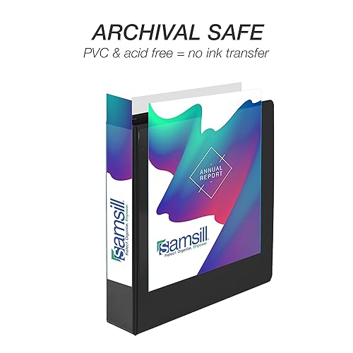 Vista 408 de Samsill Carpeta duradera de 1.5 pulgadas, fabricada en los Estados Unidos, carpeta de anillos en D, carpeta transparente personalizable, color Negro