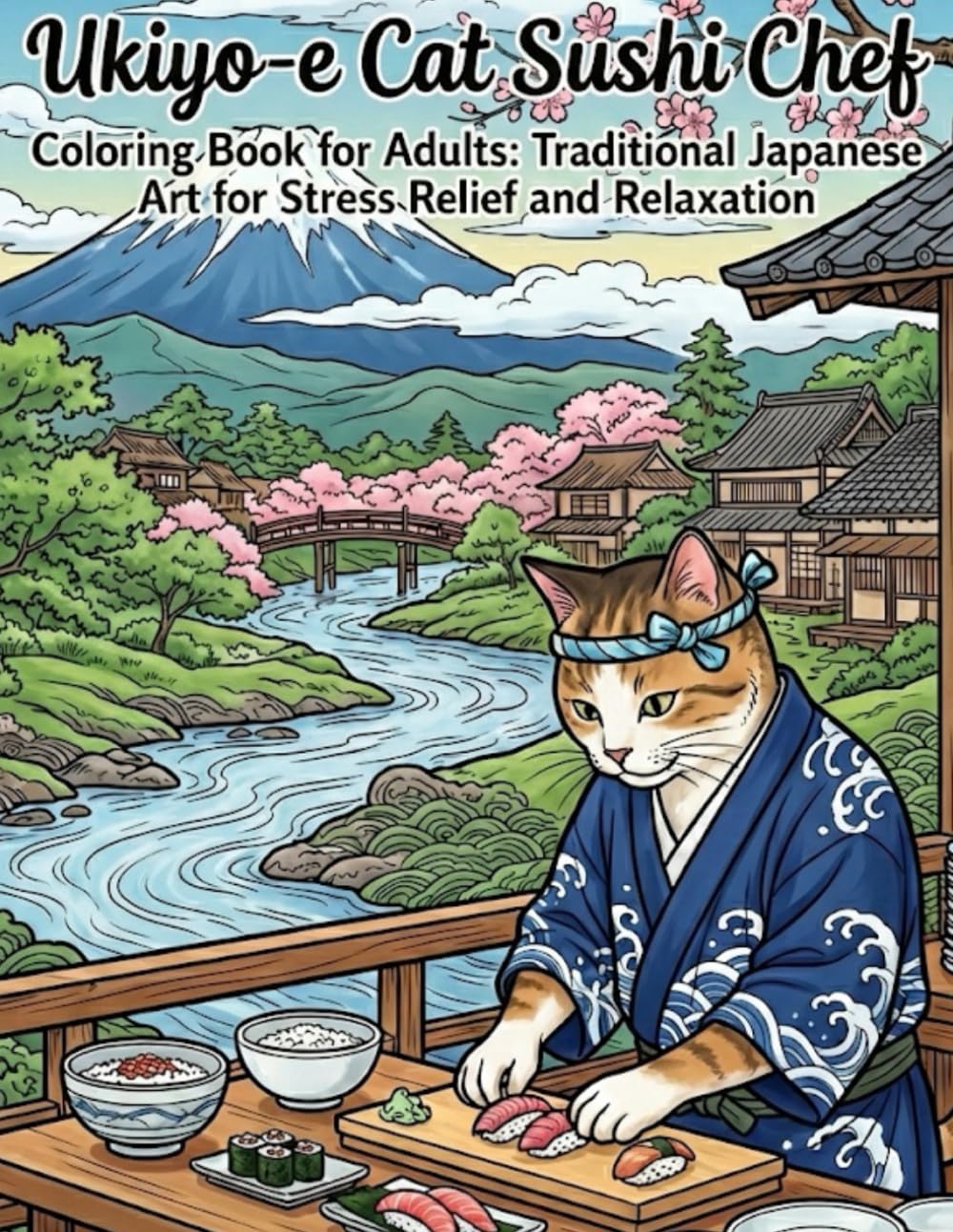 Ukiyo-e Ukiyo-e Cat Sushi Chef Coloring Book for Adults raditional Japanese Art for Stress Relief and Relaxation: Japanese Art / Woodblock Print / Stress Relief / Mindfulness / Ukiyo-e Cat Sushi Chef