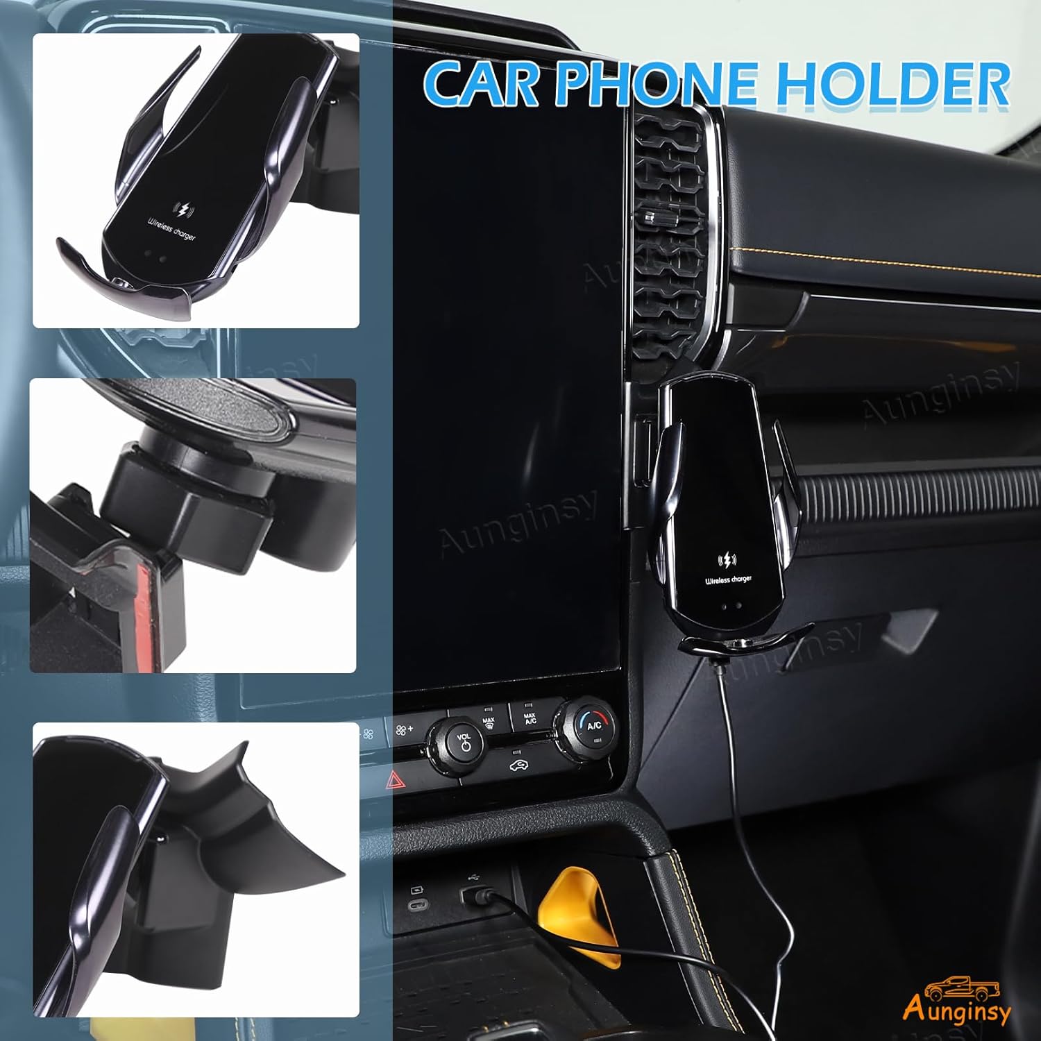 Car Phone Holder Compatible with Ford Ranger 2023-2025 Center Console Air Outlet Vent Lower Panel Mobile Phone Mount Instrument Hands-Free Universal Cell Smartphone Navigation Bracket Accessories