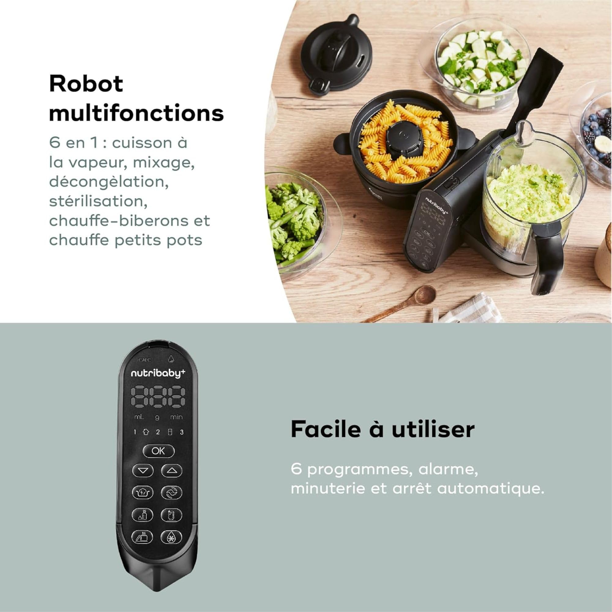 Babymoov Nutribaby (+) XL Robot Cooker, duża pojemność 2,9 l, do 14 posiłków w 1 cyklu, 6 funkcji w 1-2 koszach na parze - dywersyfikacja żywności - mikser dla niemowląt, czarny