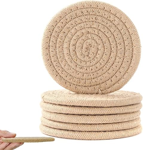 6 posavasos para bebidas, posavasos superabsorbentes, elegantes posavasos redondos tejidos hechos a mano para mesa auxiliar, protección de mesa,