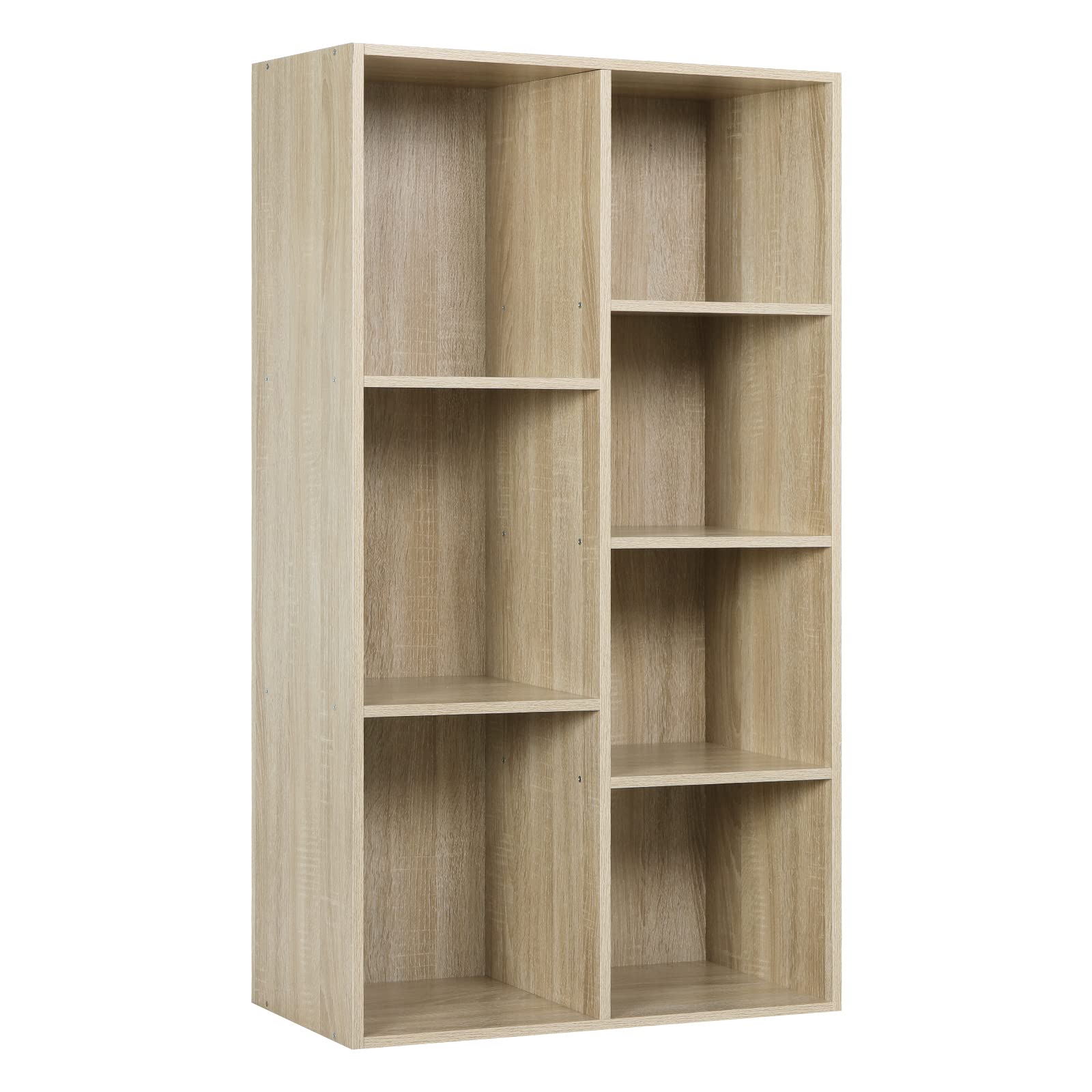 WOLTU 4-Tier Wooden Bookcase Book Display Shelves Storage Cloth Organizer Cube Shelves, 7 Cubes, Oak Rack for Office, Living Room, Bedroom, Study Room Shelves SK004hei-UK