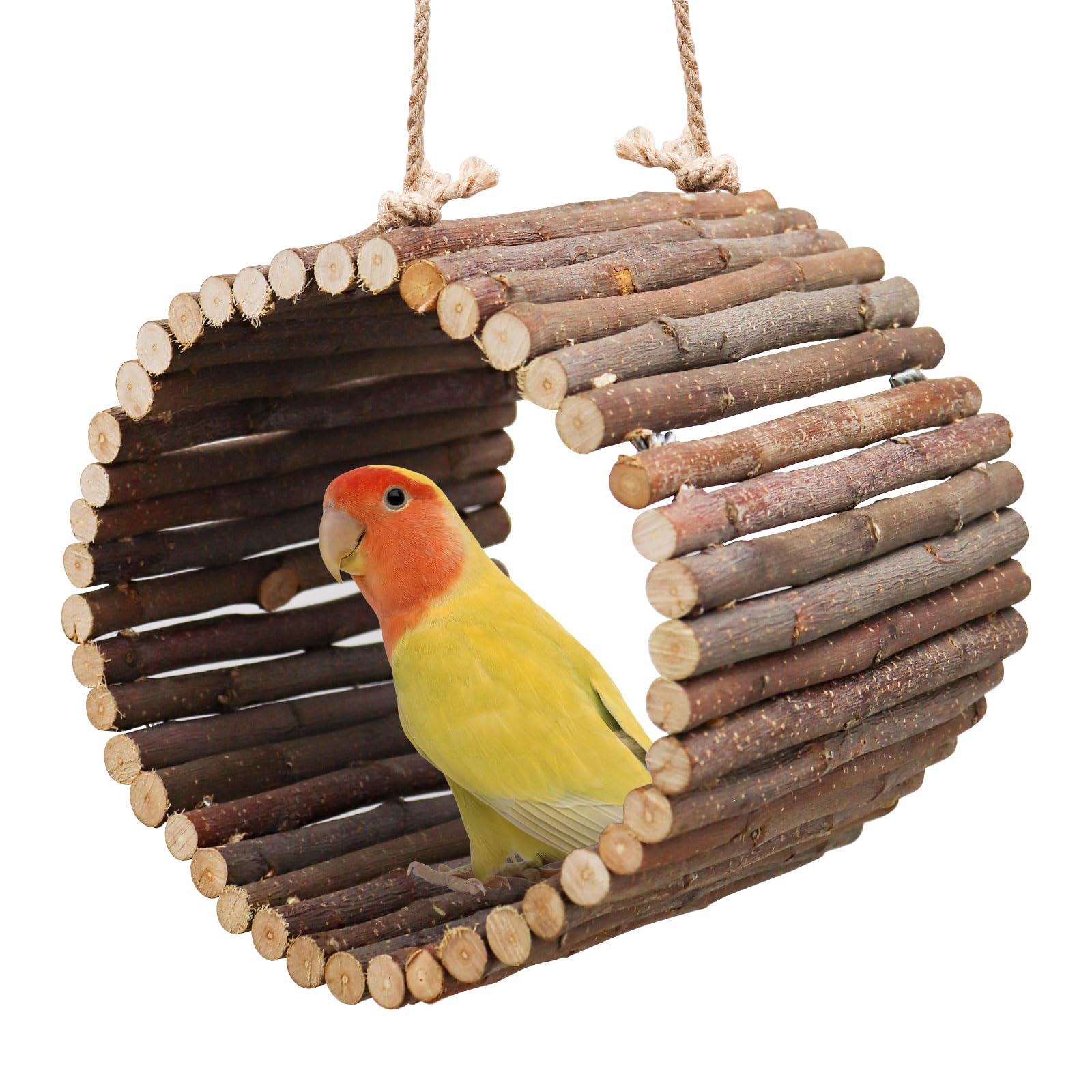 Natural Apple Wood Parrot Hammock &amp; Tree Caves - Bird Cage Accessories for Little Bird, Parakeets, Cockatiels, Lovebirds &amp; Hamsters (6.49" Diameter)