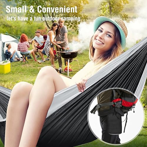 Miniatura 7 de Hammock Camping, Portable SingleDouble Hammocks for Outdoor Hiking Travel Backpacking - 210D Nylon Hammock Swing for Backyard & Garden (BlackGray)