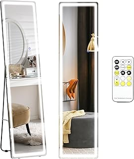 Comprar HOMCOM Espejo de Pared de Cuerpo Entero Espejo de Pie de Suelo con Luces LED Mando a Distancia 3 Colores de Luz Ajustable Brillo Ajustable y Marco de Aluminio 40x37x157,5 cm Plata y Negro