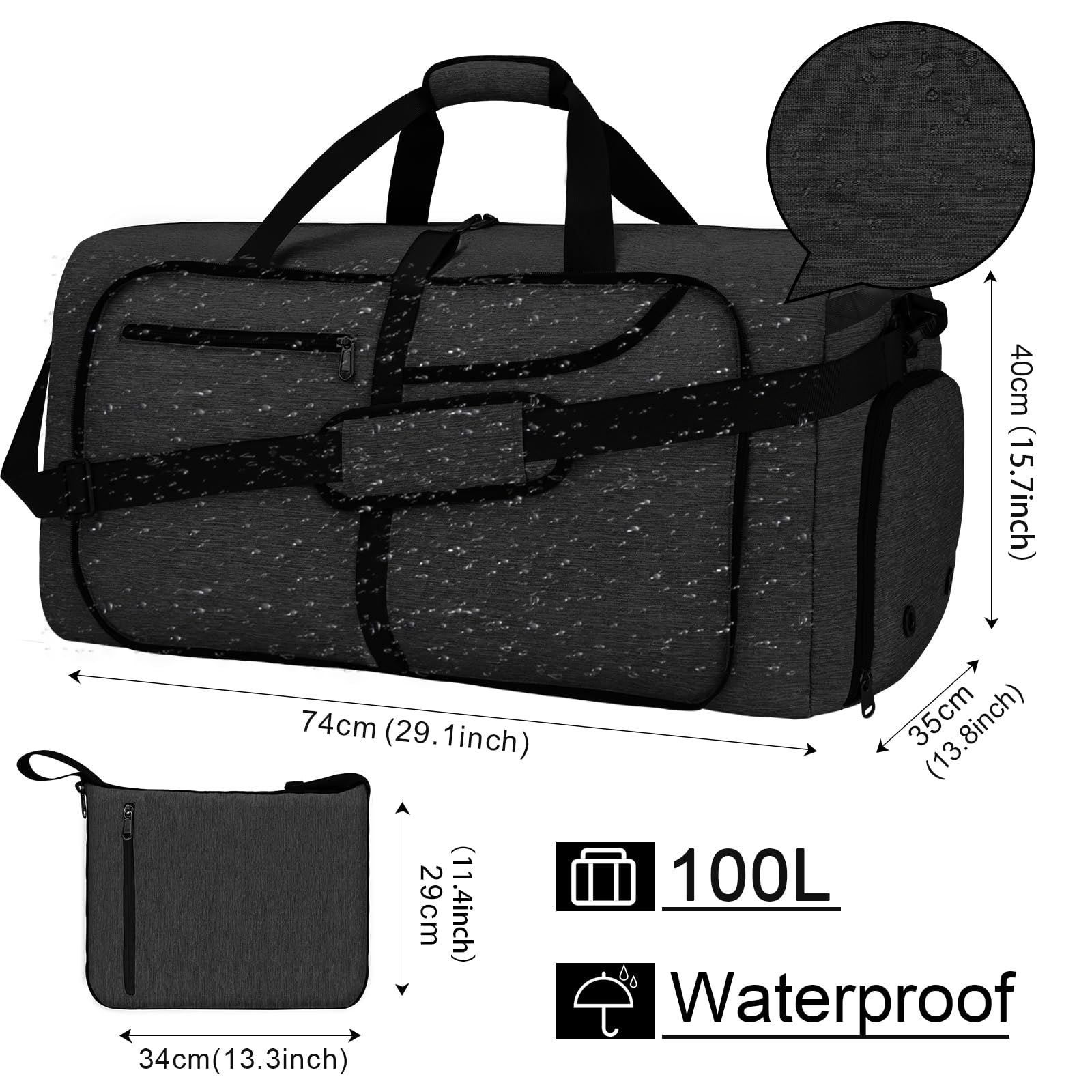 NEWHEY Borsone da Viaggio Pieghevole 65L 40L Grande capacità Duffel Bag Travel Leggero Impermeabile Borsoni da Palestra per Campeggio Viaggio Palestra Sport Vacanza Borsa Uomo e Donna