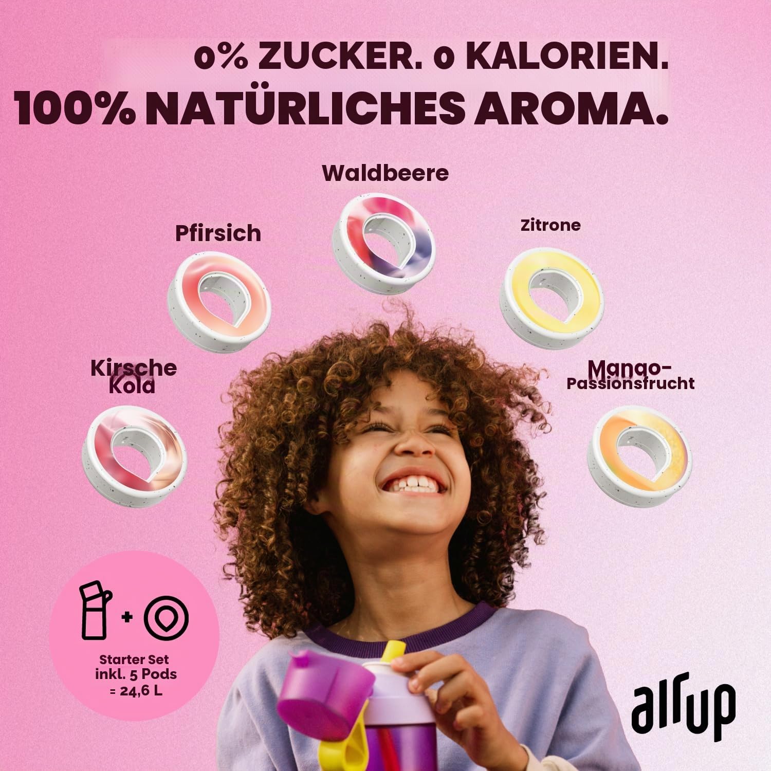 air up® Trinkflasche Click Shrimp Pink Original Starter-Set mit Kapseln in 5 Geschmacksrichtungen | Trinkflasche mit zuckerfreiem Geschmack | spülmaschinenfest, BPA-frei