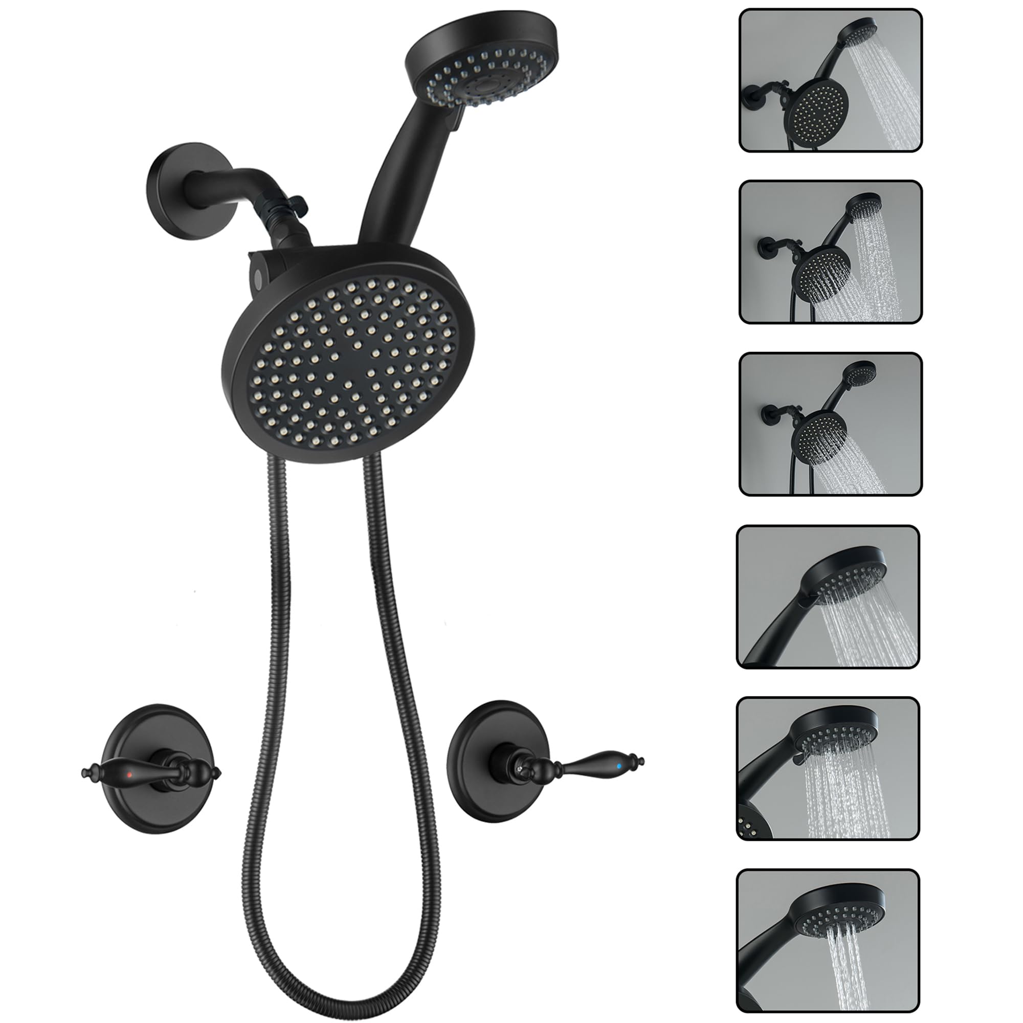 Robinet de douche effet pluie LIWEIKE double commande avec valve brute anti-fuite murale