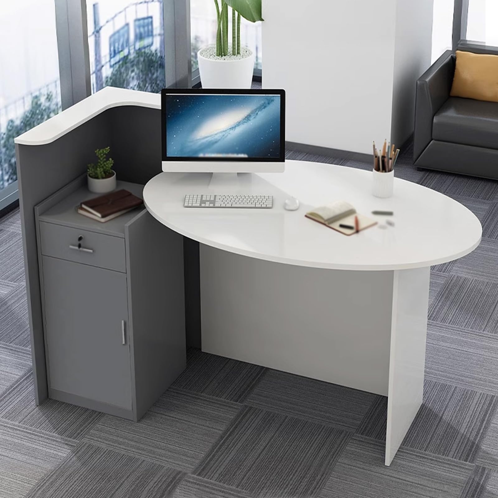 Empfangstheke, Verkaufstheke mit Schubladen und Schließfächer, Kassentheke für Büro, Einzelhandel und Kosmetikstudios, Herausnehmbaren Regalen