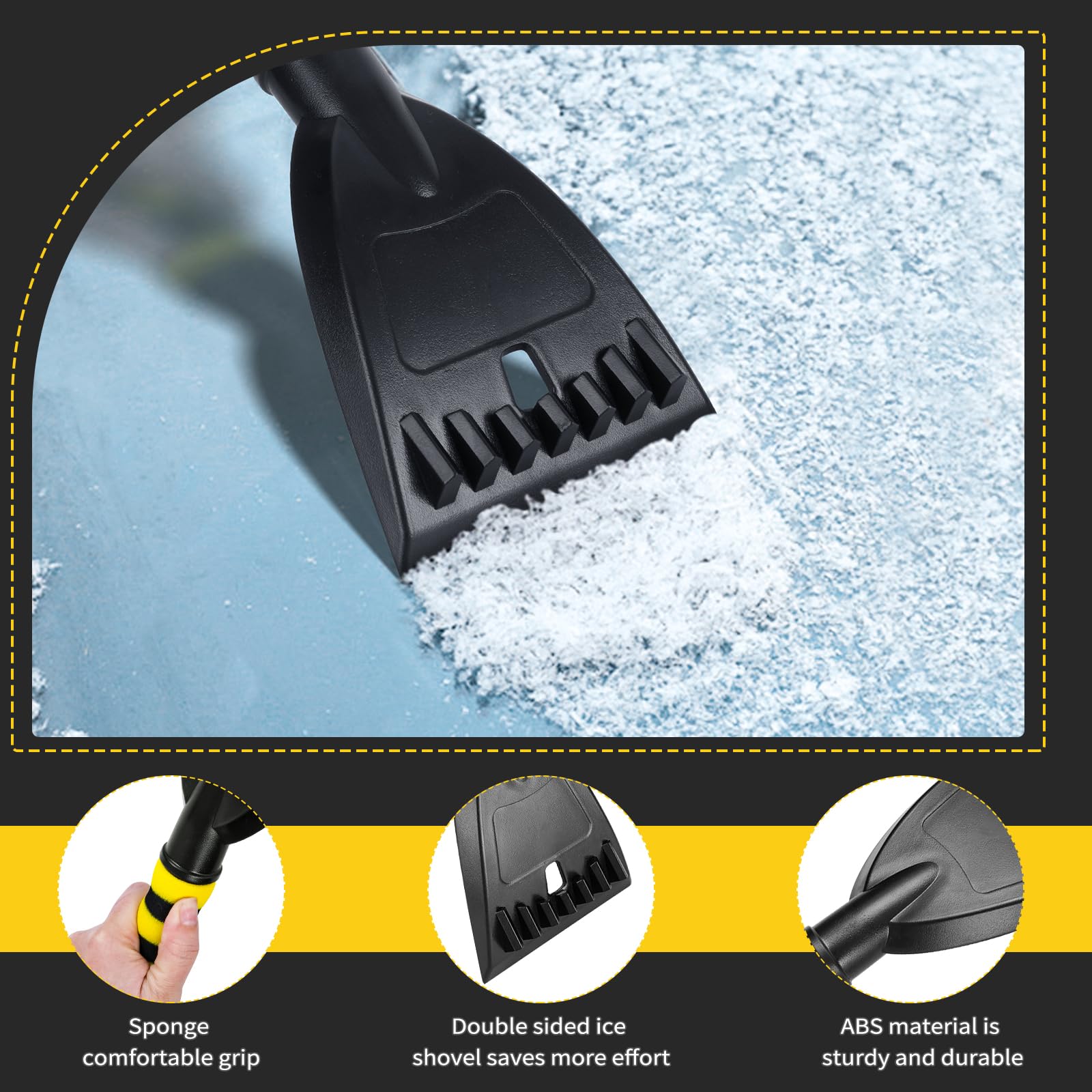 YIIFELL Rasqueta Hielo Coche Rascador Hielo Coche con Escoba (2 en 1), Fácil de Montar, Cepillo de Nieve con Rascador de Hielo para Invierno y Nieve, 67 cm, Rascador de Hielo para Coche