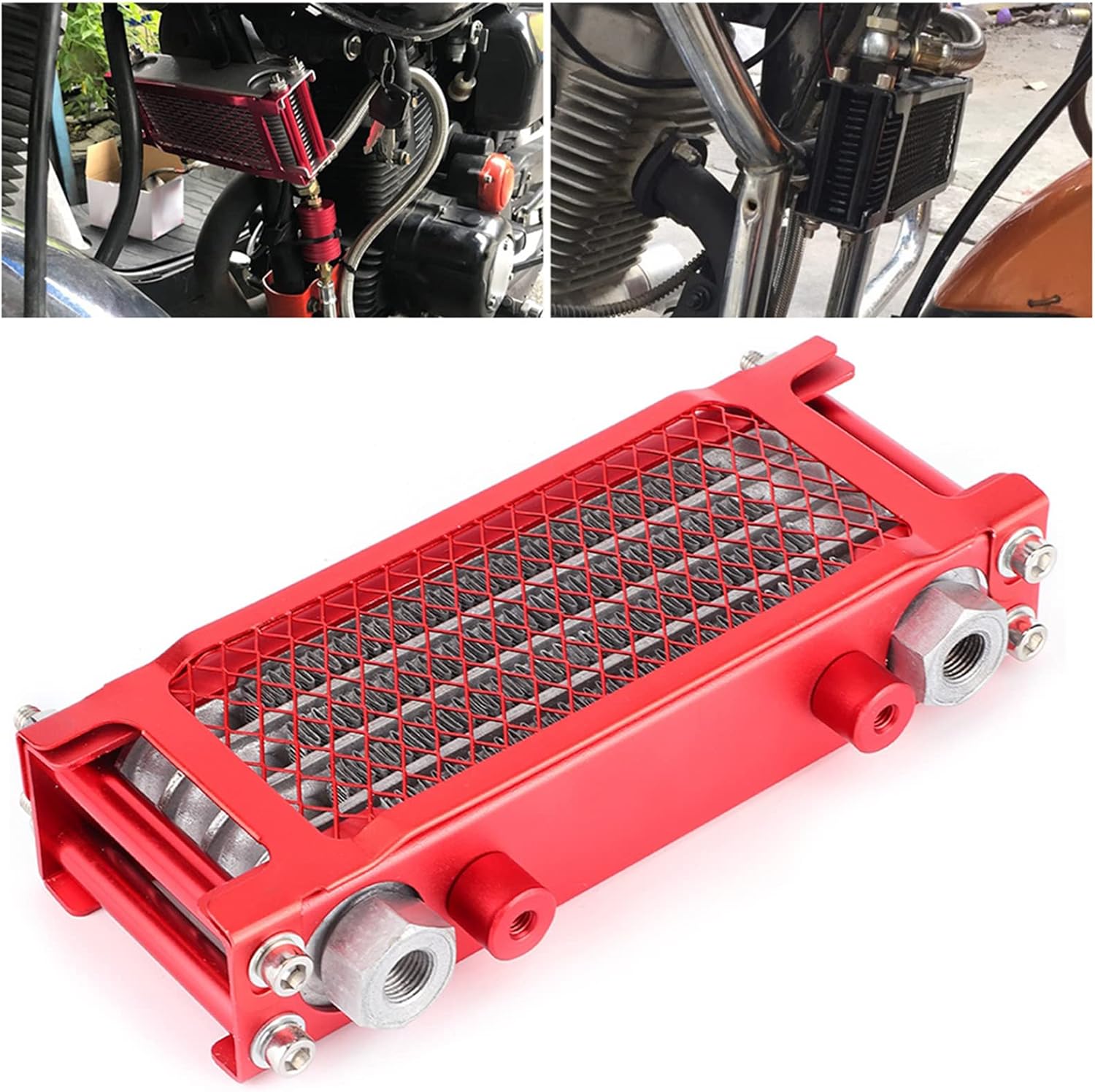 Motorcycle Oil Cooler Red Radiator Cooling System, Aluminum Alloy Engine Oil Cooler for 100-250CC Off - Road Vehicles, ATV and Monkey Cars with Installation Kit