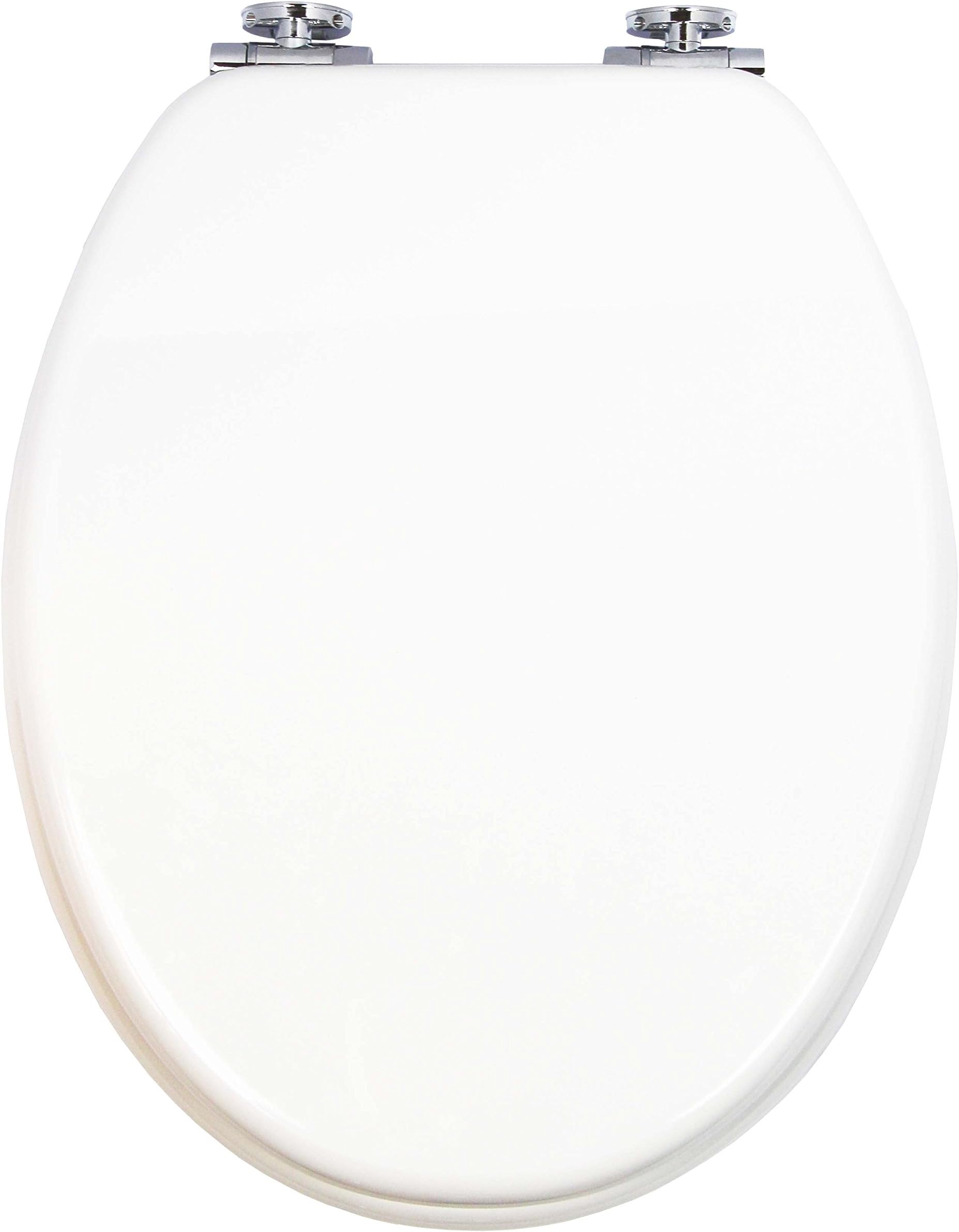 TOPSEATToilet Seat with Easy Take-off Soft Close Chrome Hinges, Wood, White