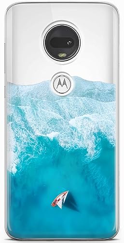 Vista 9 de Mertak Funda para teléfono compatible con Motorola Edge + Moto G9 G8 Plus G7 Play Power Z4 Flexible Aqua Sea Wave Surf Ligero Gaviotas Diseño