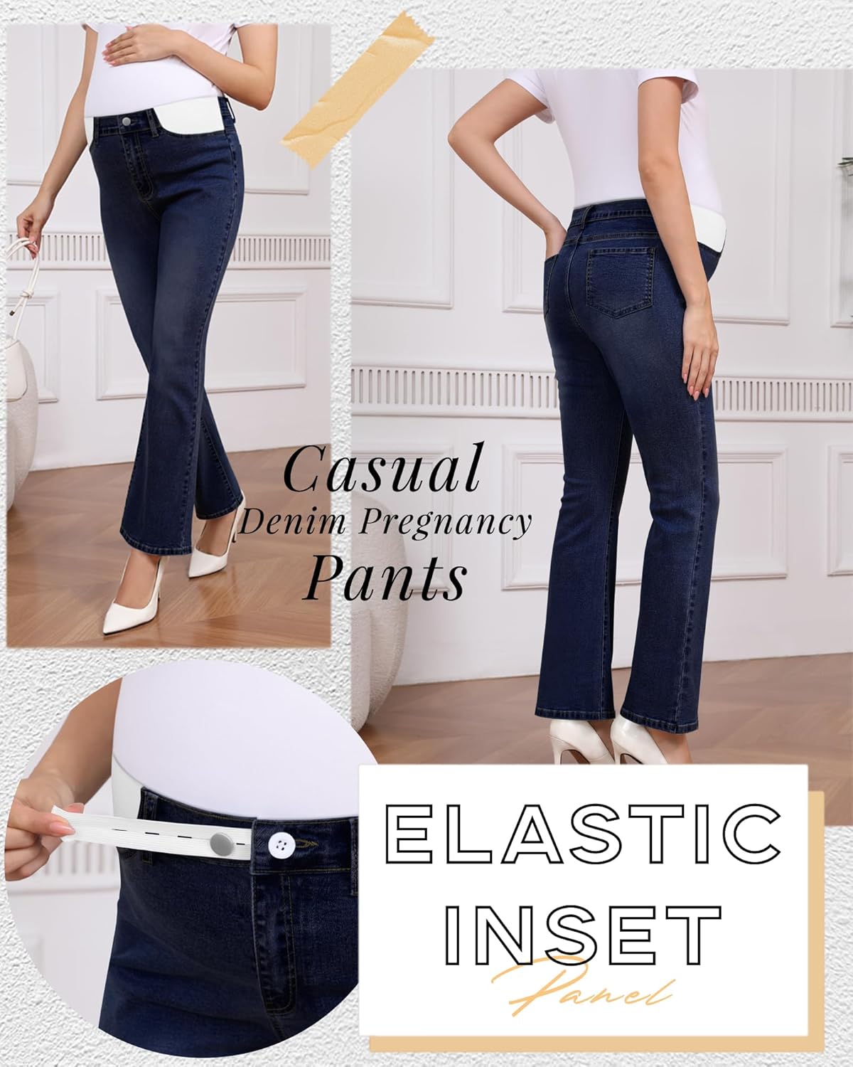 Huukeay Women's Maternity Flare Jeans Over The Belly Stretchy Bell Bottoms Casual Denim Pregnancy Pants Elastic Inset Panel - Image 4
